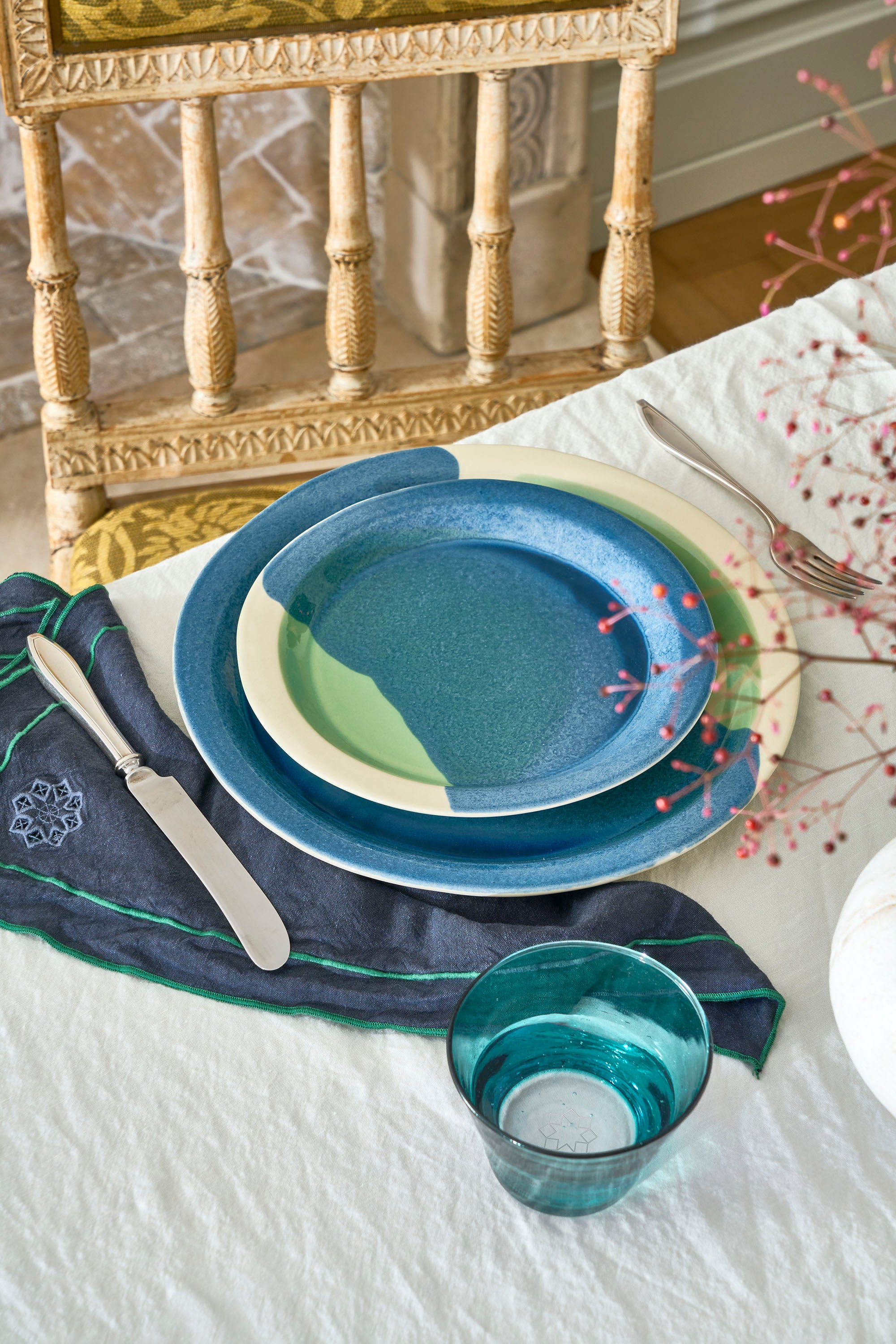 Anastasia’s Ashes Ceramic Dinner Plate with Green & Ink Overglaze