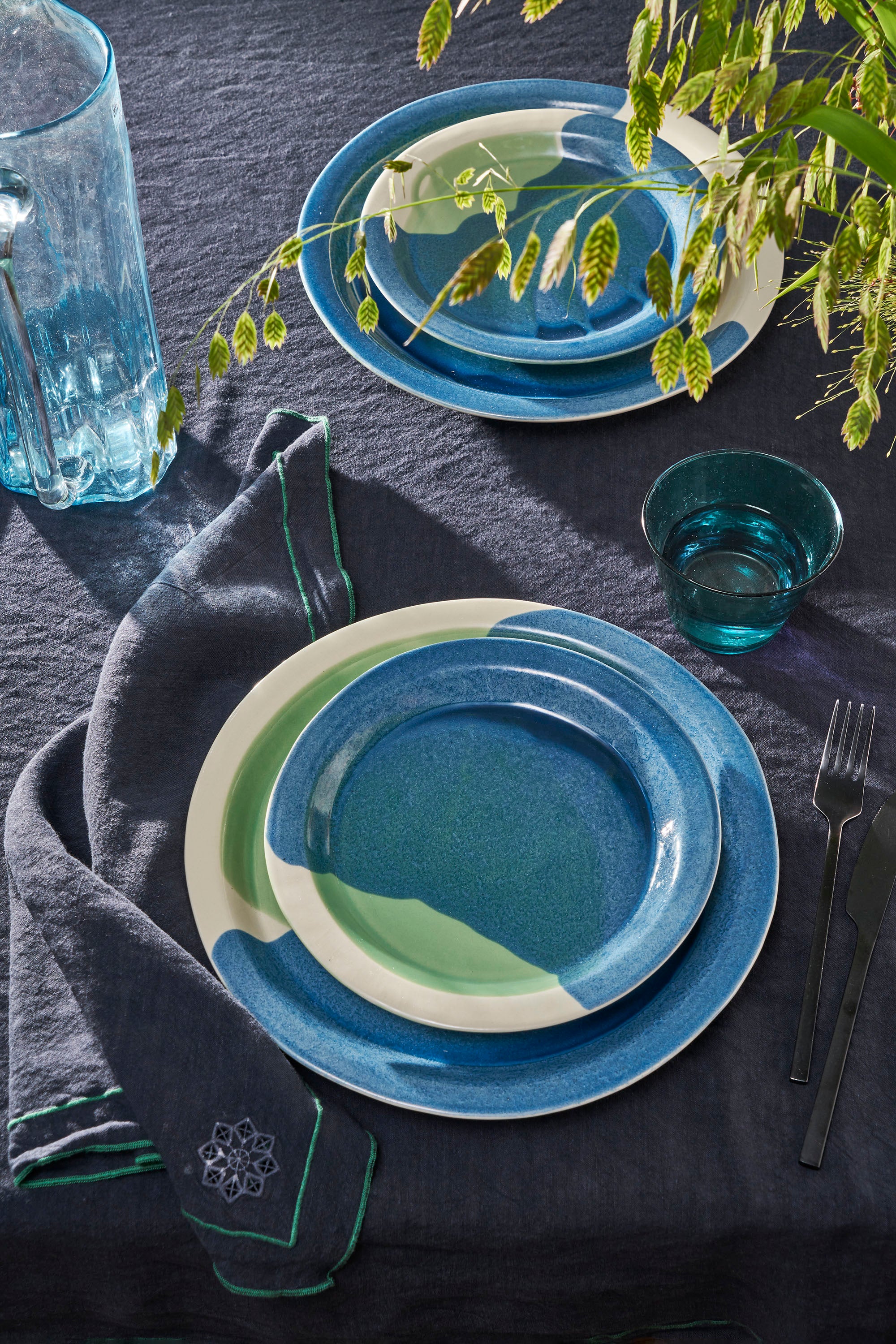 Day for Night Tablecloth Slate/Clover