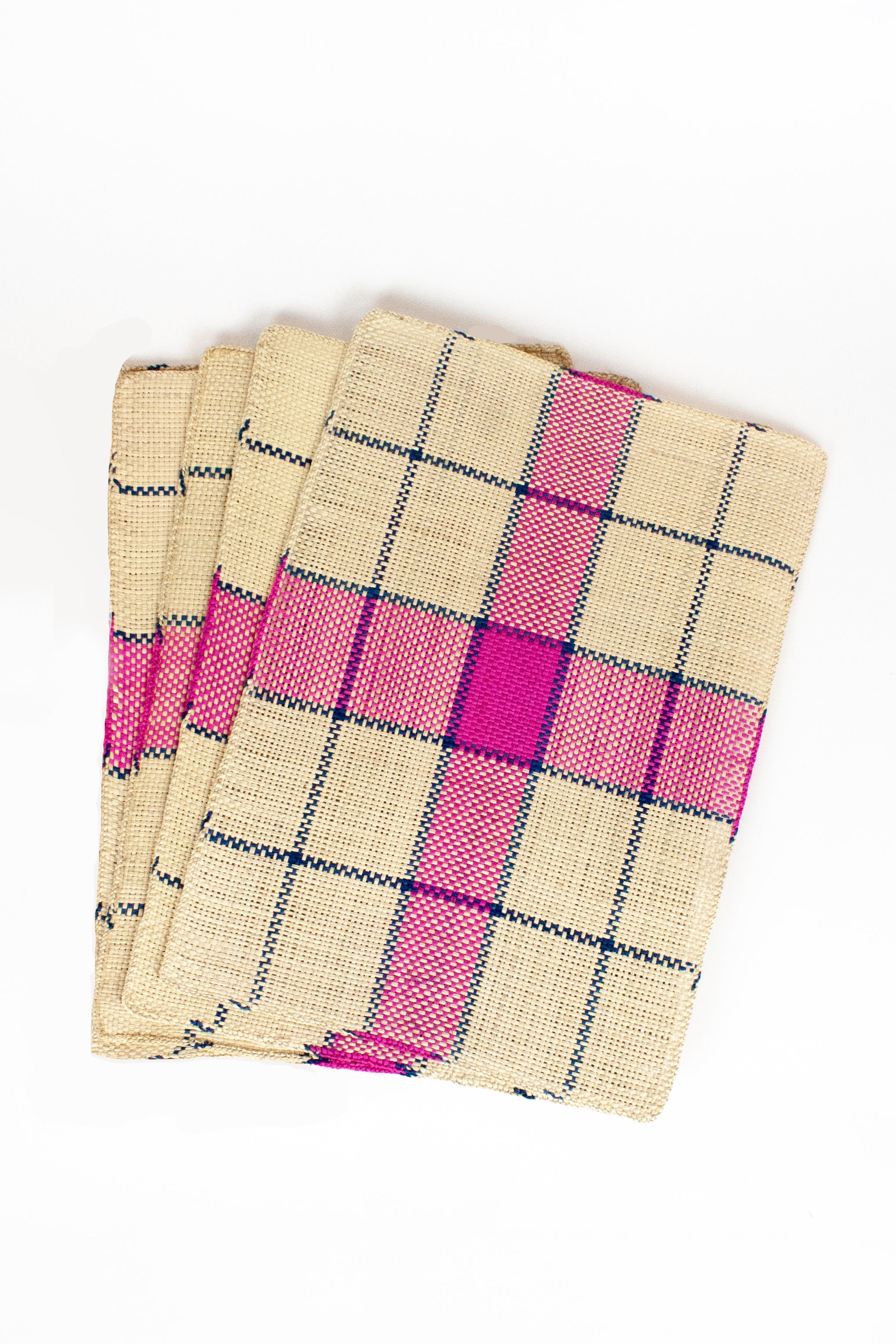 Handwoven Iraca Placemats - Fuchsia Plaid