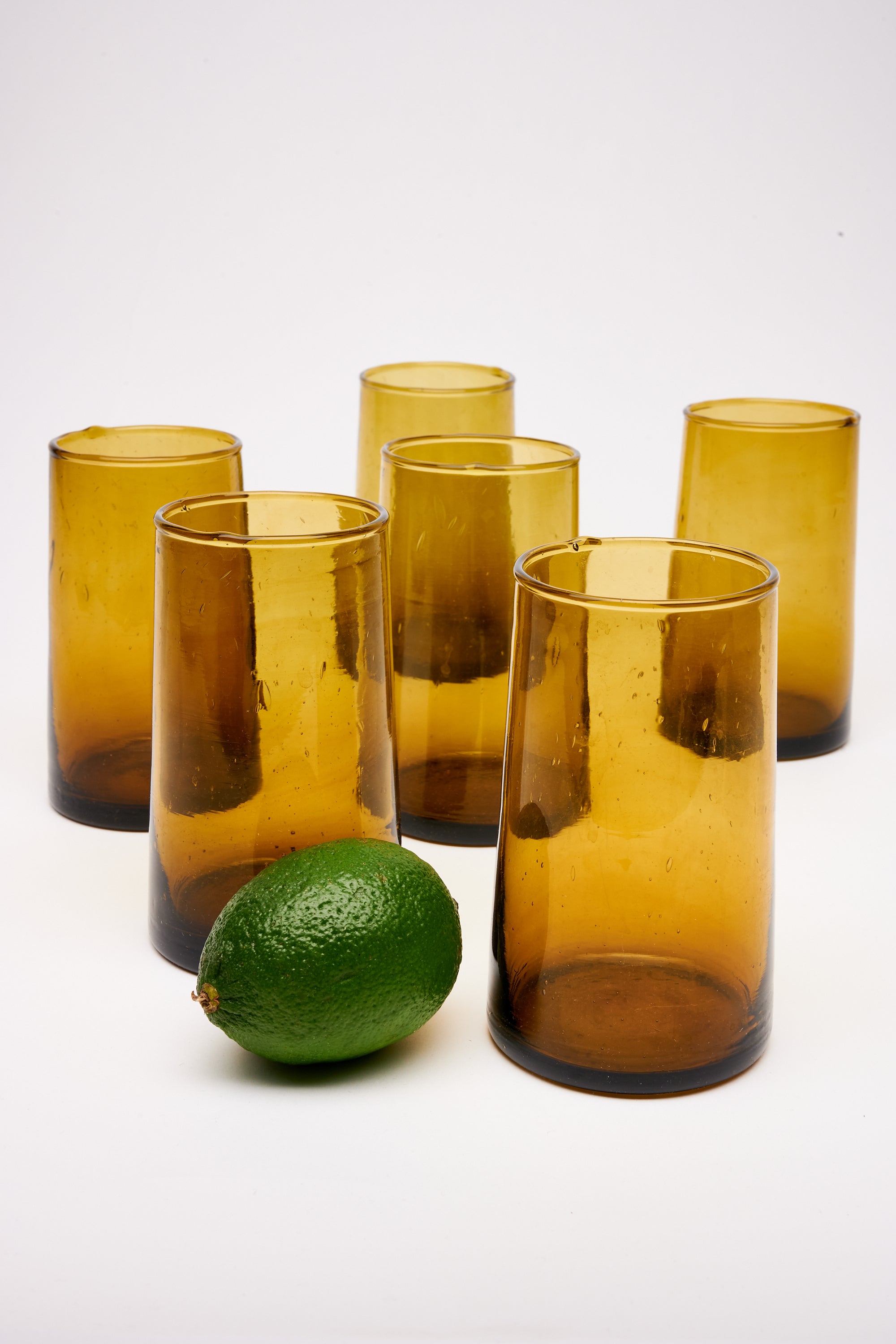 Tall Cone Moroccan Drinking Glasses in Amber, SET OF 6