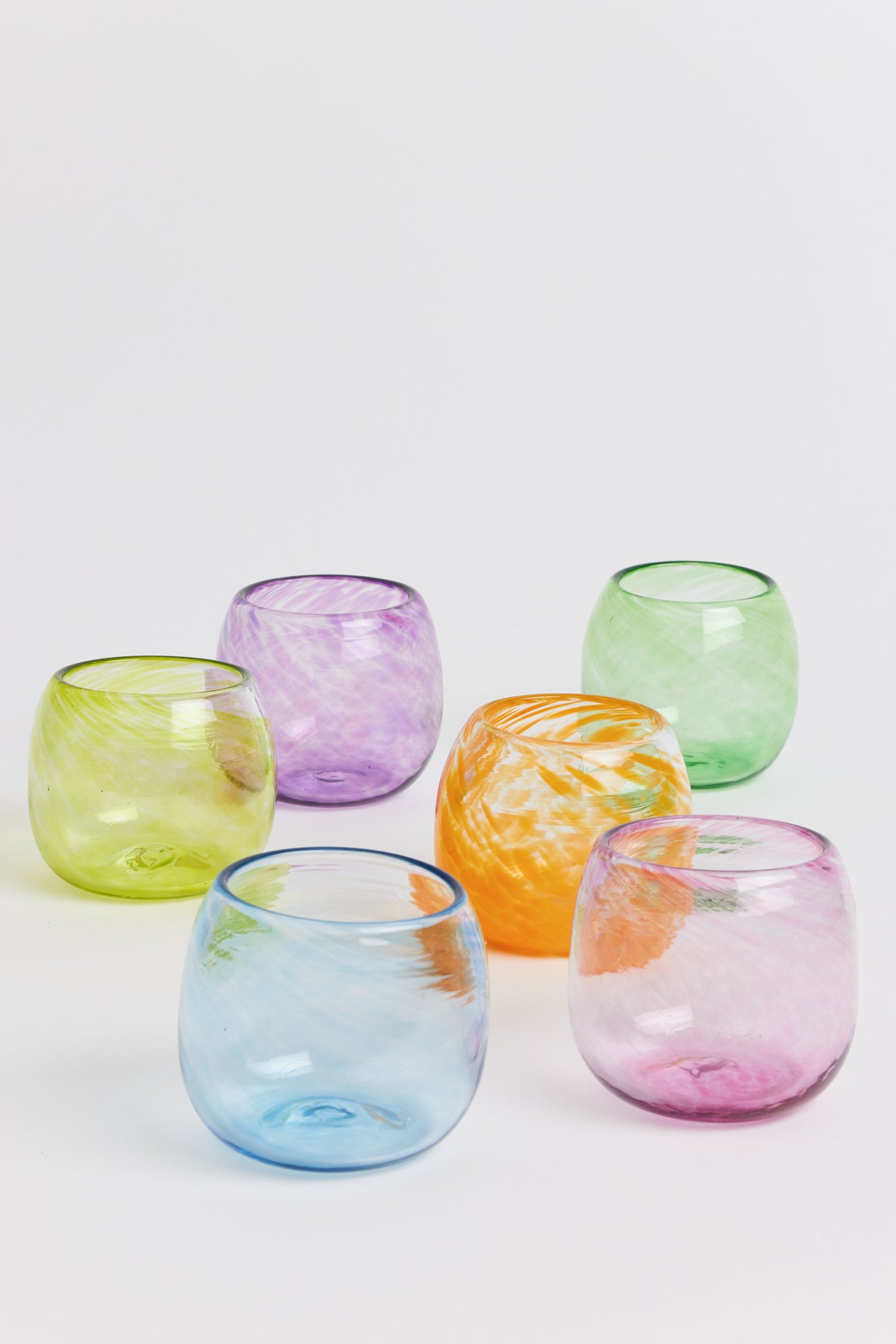 Multicolor Stemless Wine Glasses 100% Hand offers Blown Recycled Glass (Set of 6)