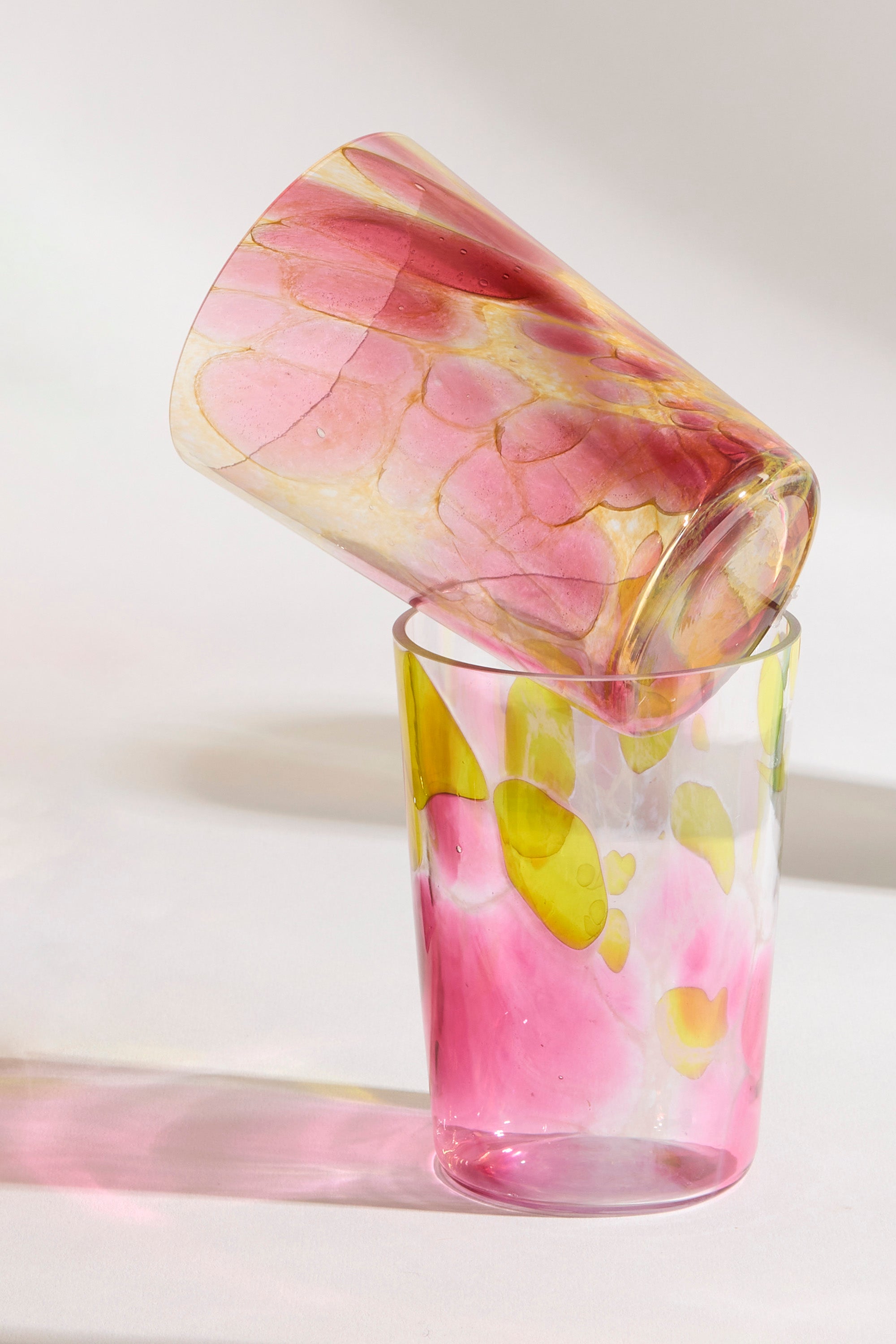 Spanish Hand-blown Crystal Glasses set of 2 in Citrus Peony