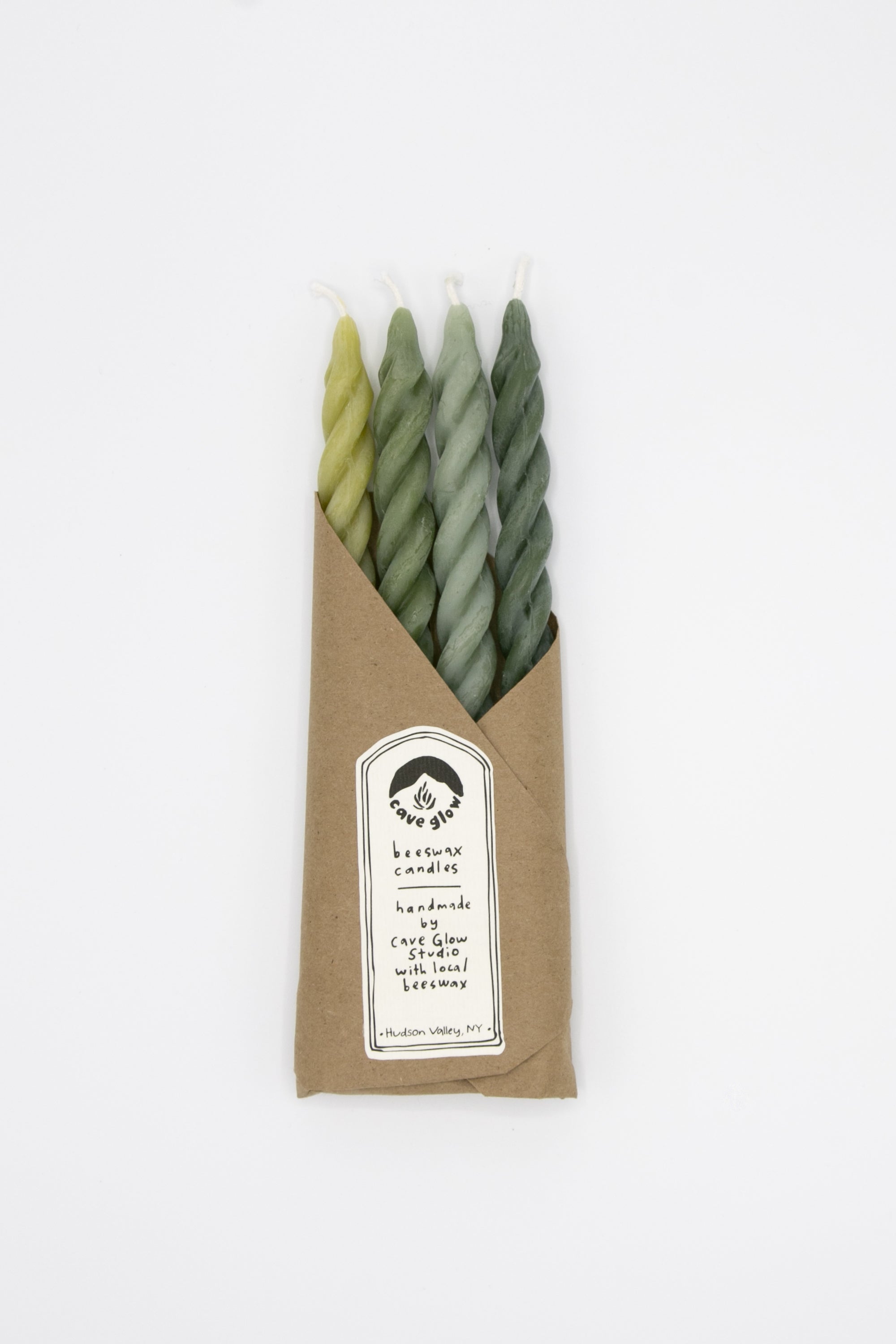 Cave Glow Beeswax Spiral Tapers set of 4 in Woodland