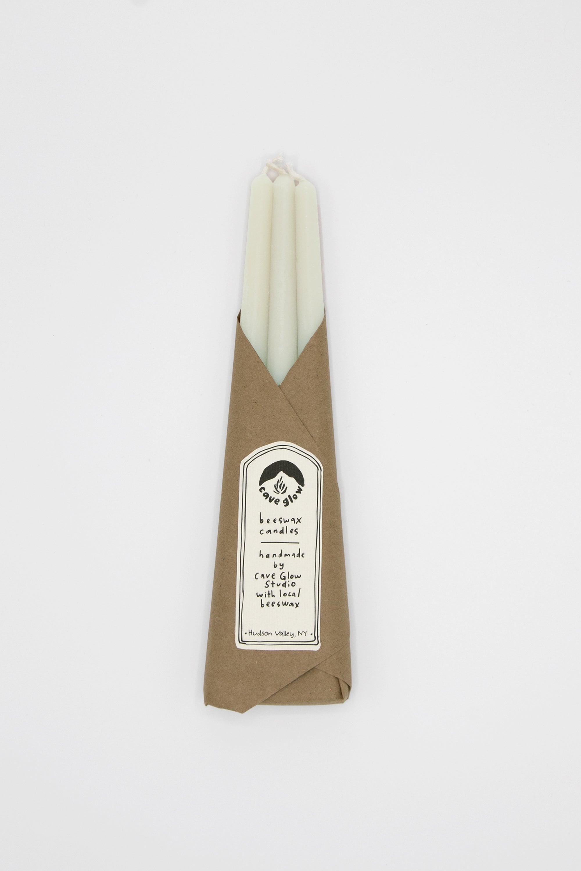 Cave Glow Beeswax Straight Tapers set of 3 in White