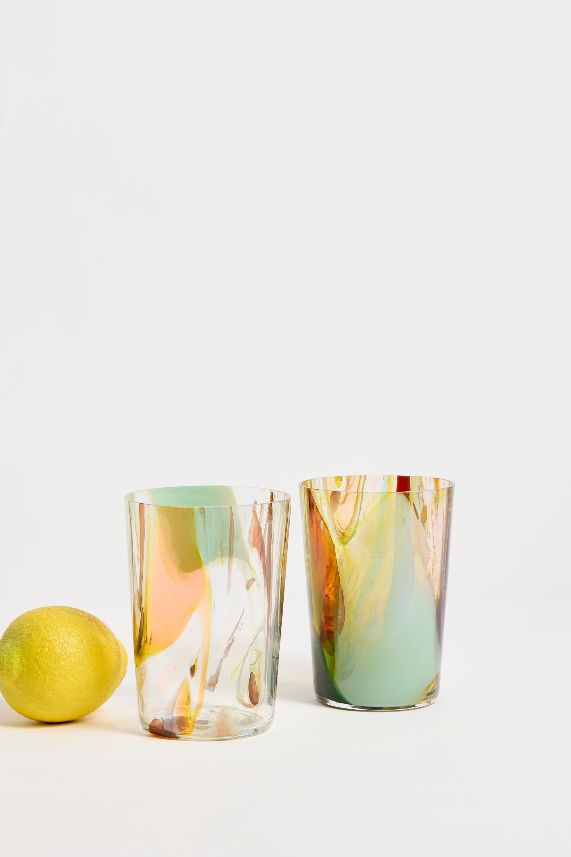 Spanish Hand-blown Crystal Glasses set of 2 in Multi Swirl
