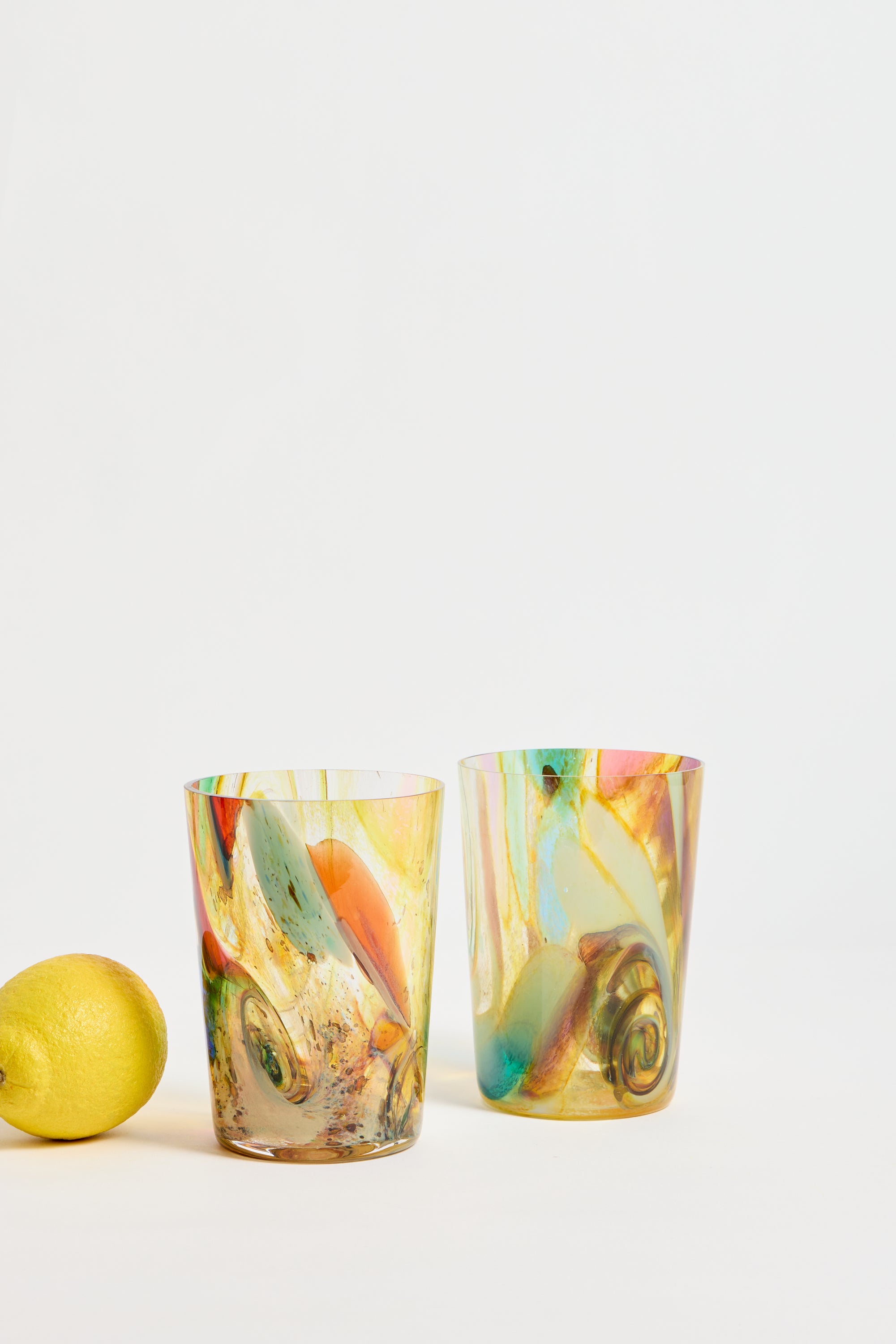 Spanish Hand-blown Crystal Glasses set of 2 in Multi Swirl