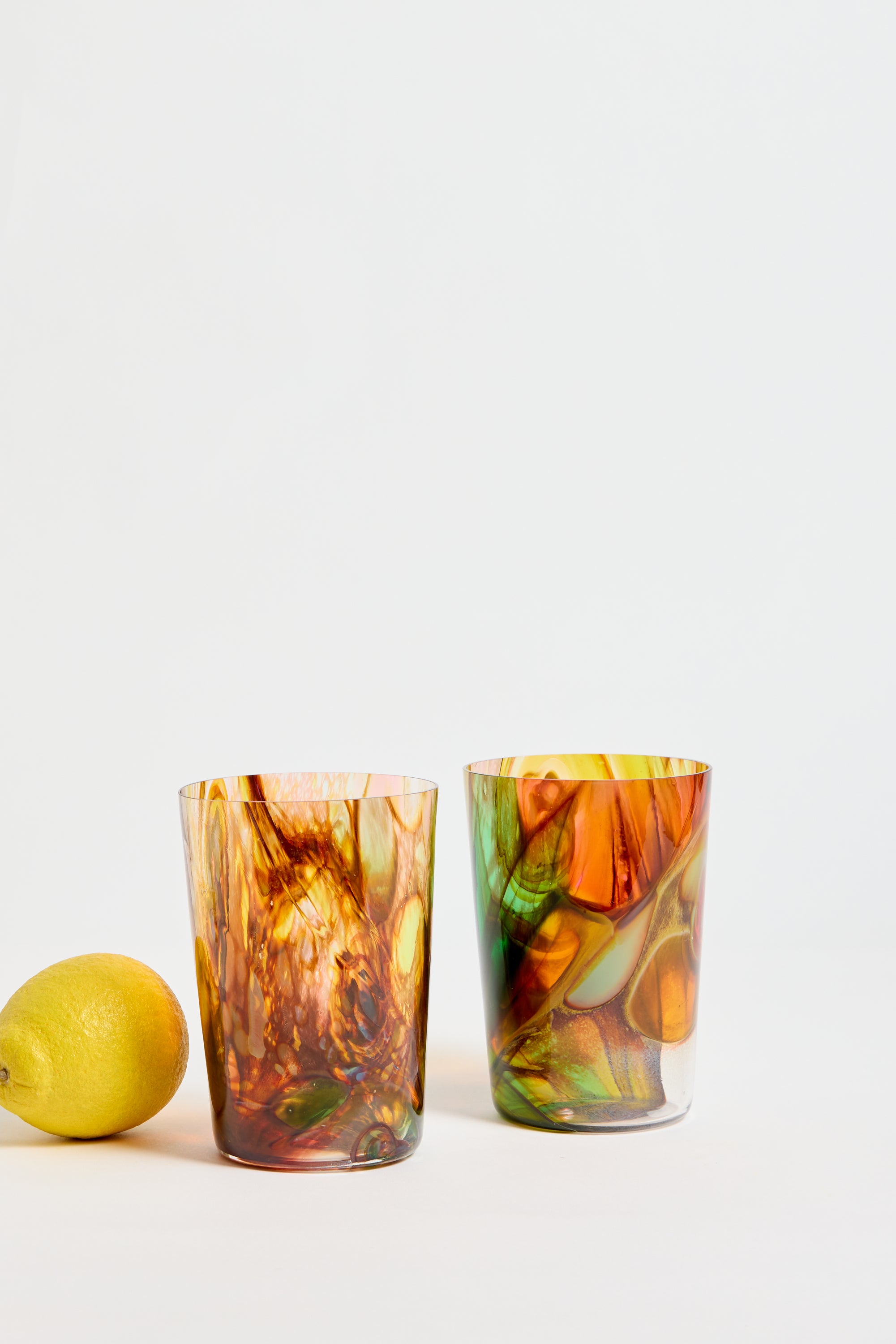 Spanish Hand-blown Crystal Glasses set of 2 in Multi Swirl