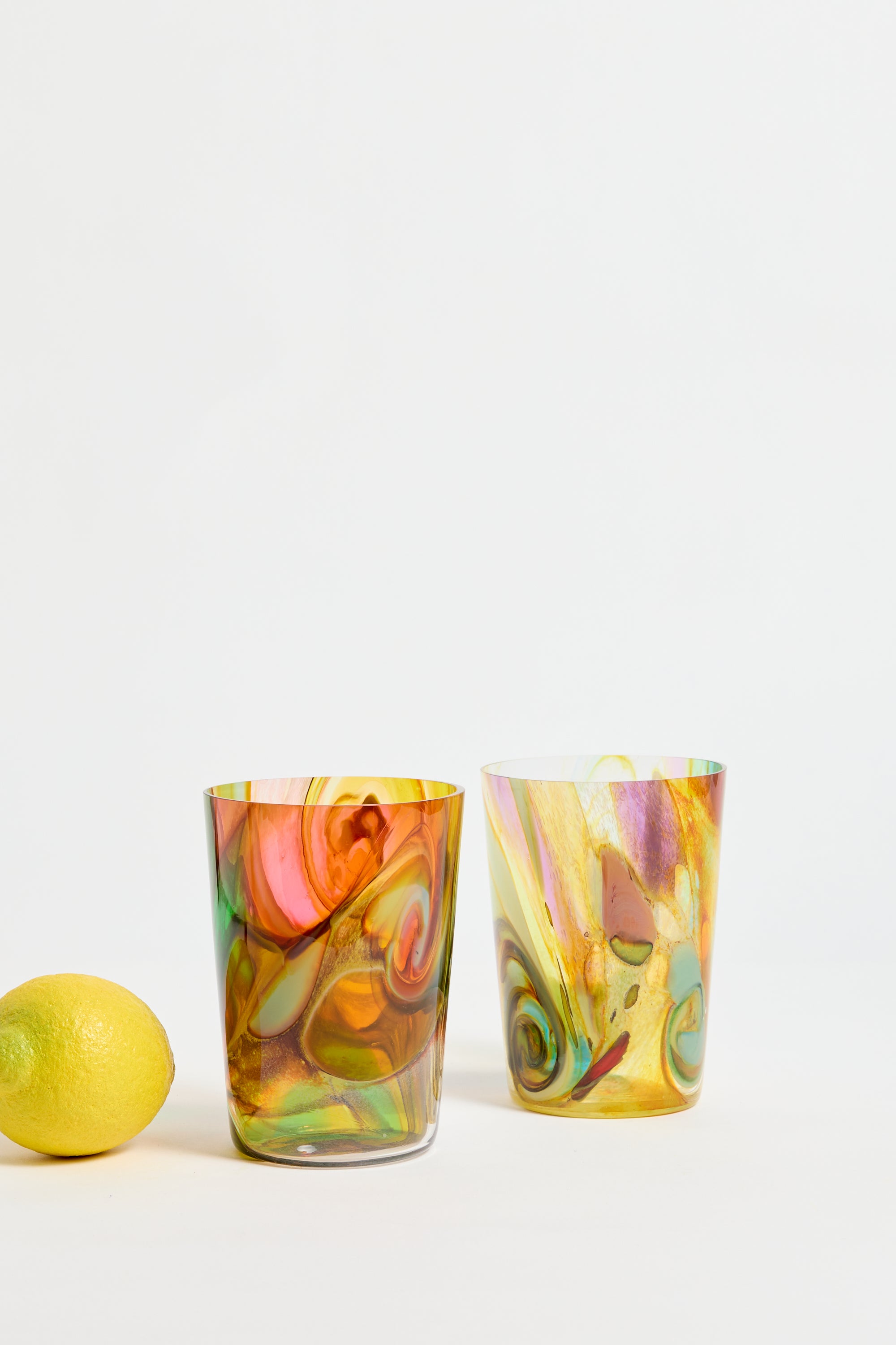 Spanish Hand-blown Crystal Glasses set of 2 in Multi Swirl