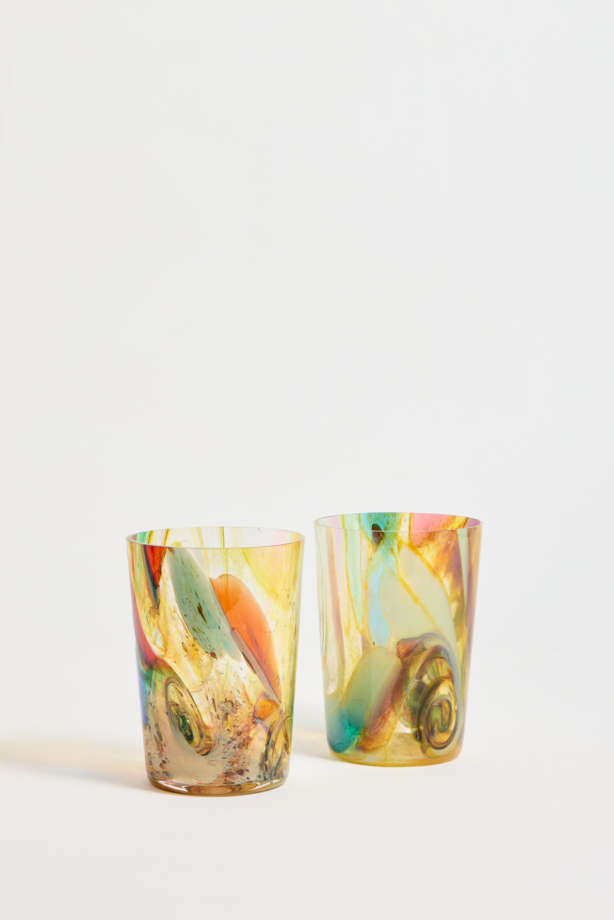 Spanish Hand-blown Crystal Glasses set of 2 in Multi Swirl