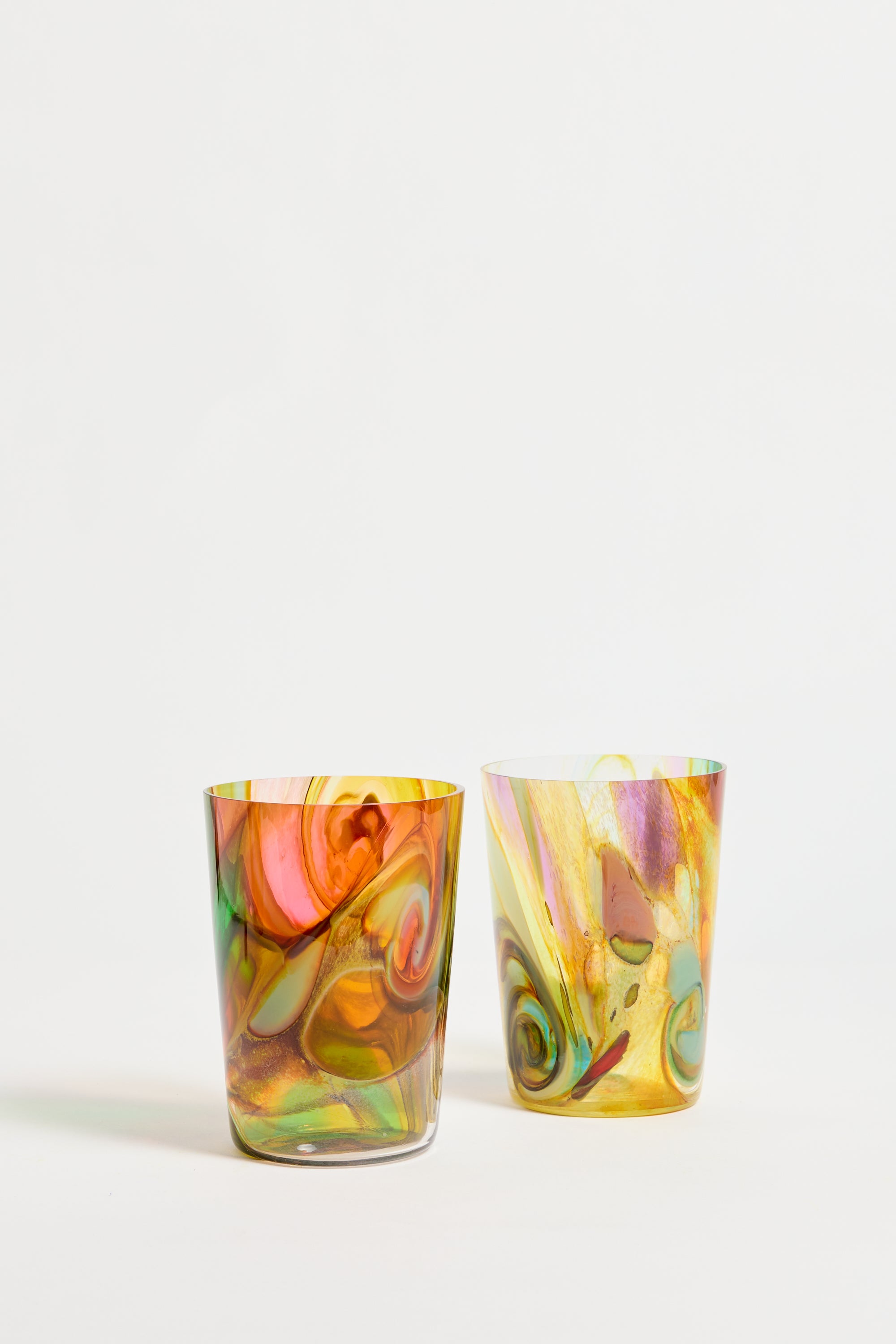 Spanish Hand-blown Crystal Glasses set of 2 in Multi Swirl