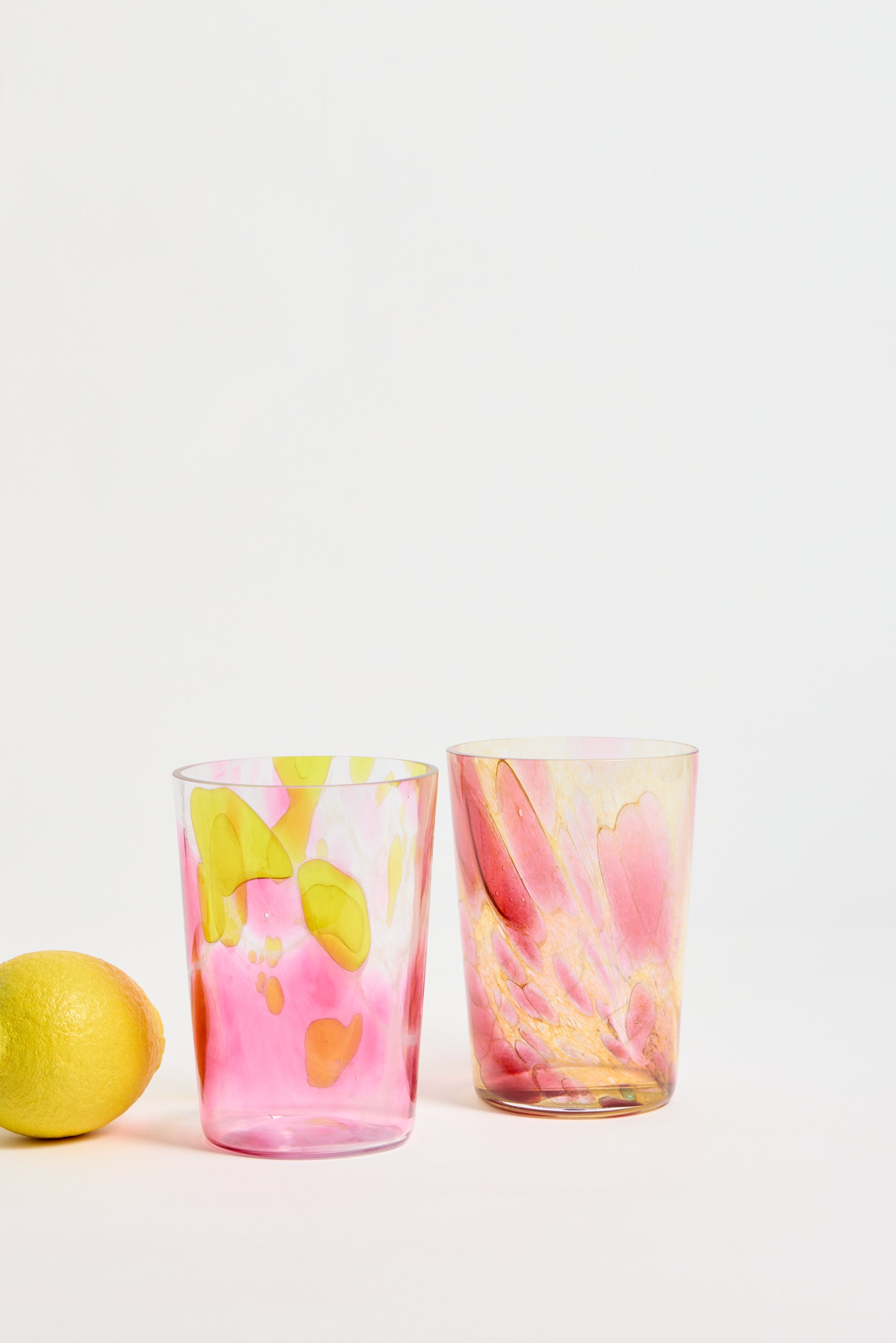 Spanish Hand-blown Crystal Glasses set of 2 in Citrus Peony