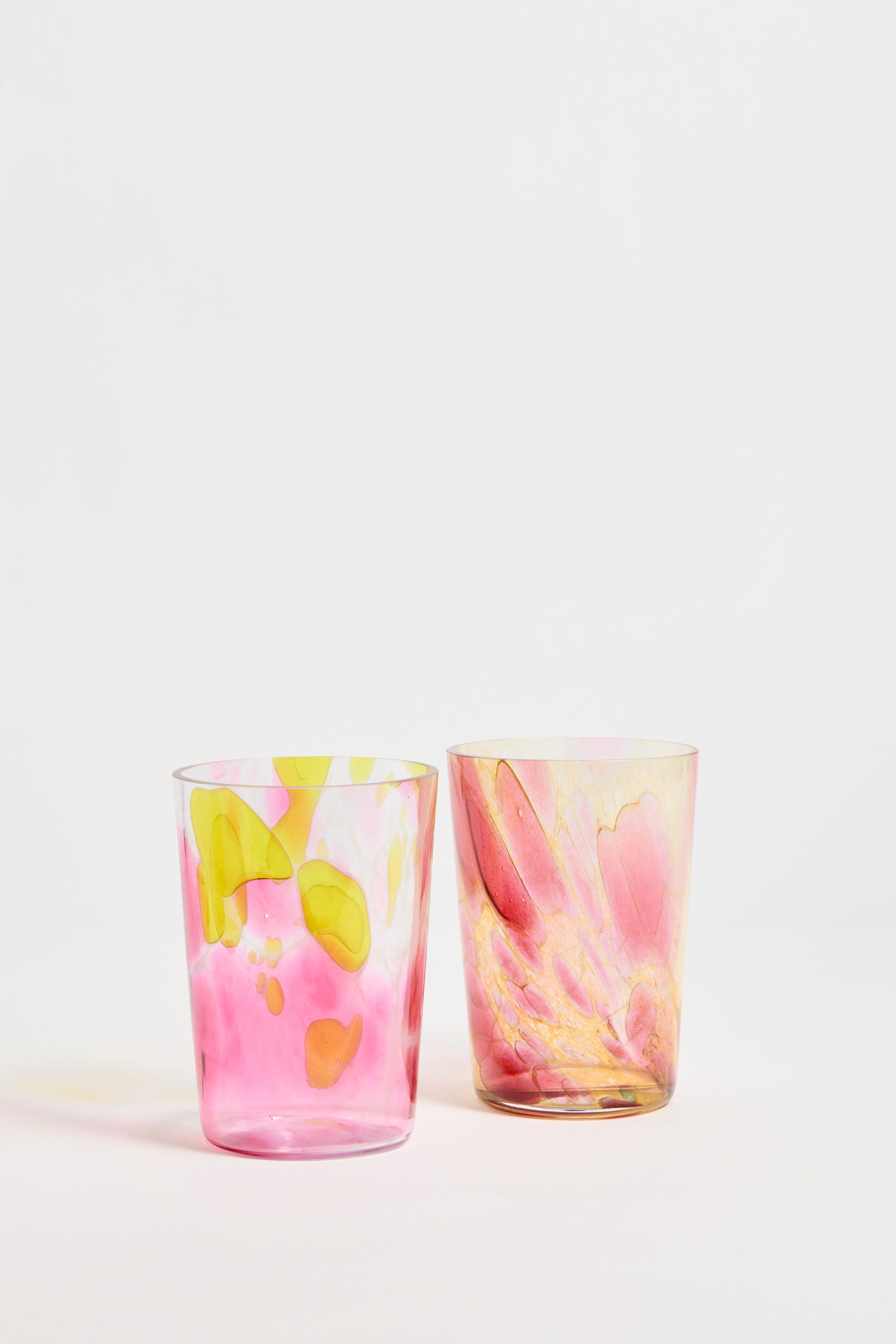 Spanish Hand-blown Crystal Glasses set of in Citrus Peony
