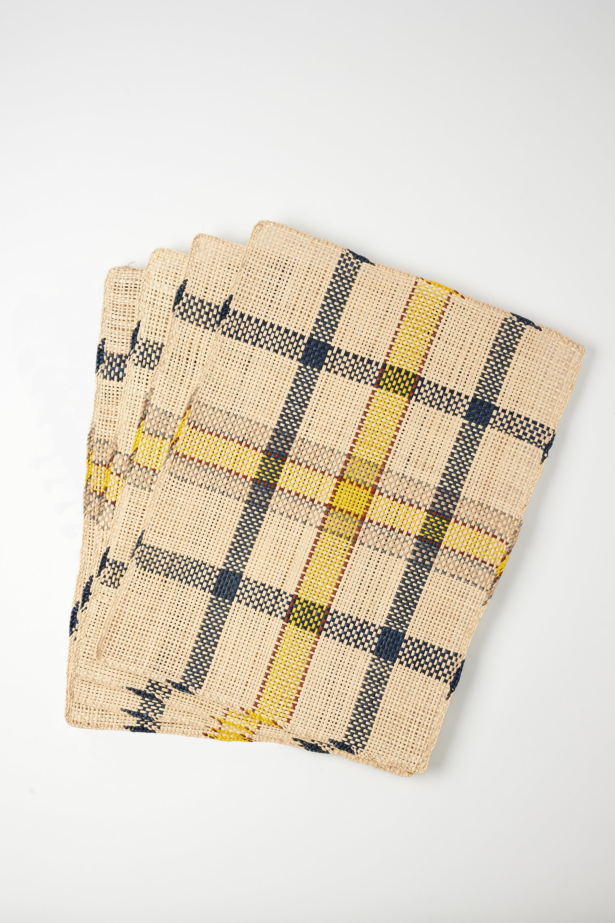 Handwoven Iraca Placemats - Black & Marigold Plaid