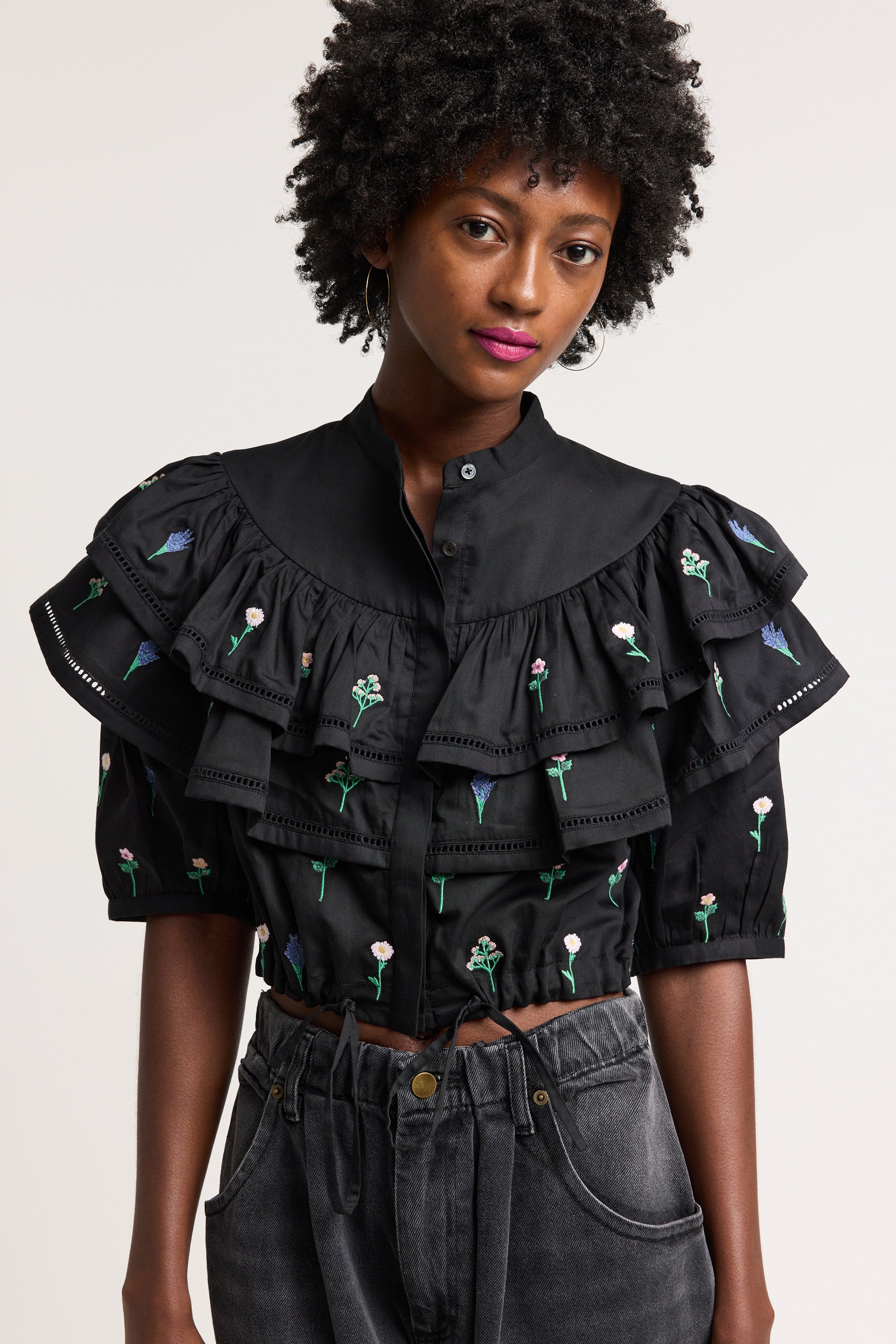 Prudence Ruffle Top in Floral Embroidery