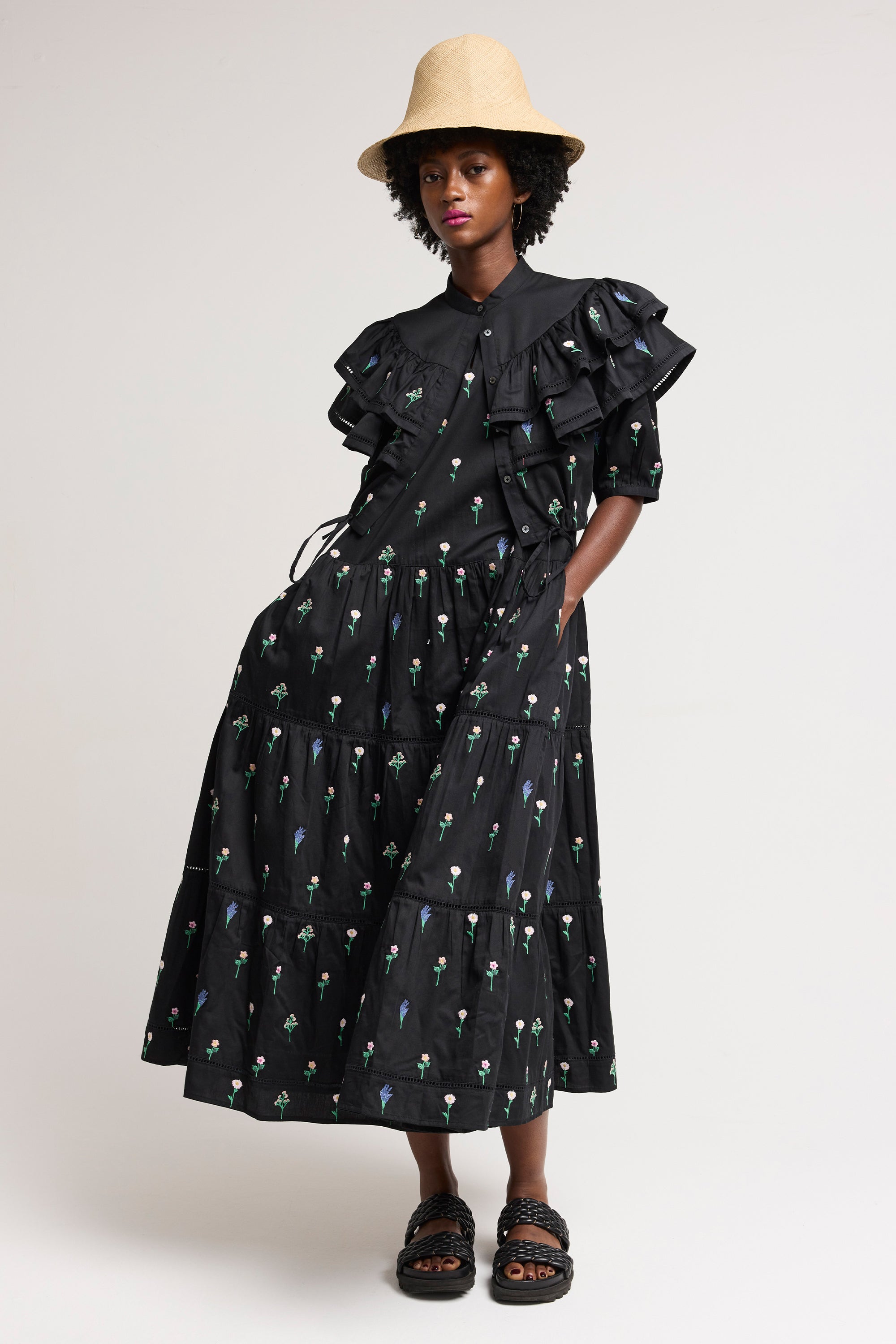 Prudence Ruffle Top in Floral Embroidery