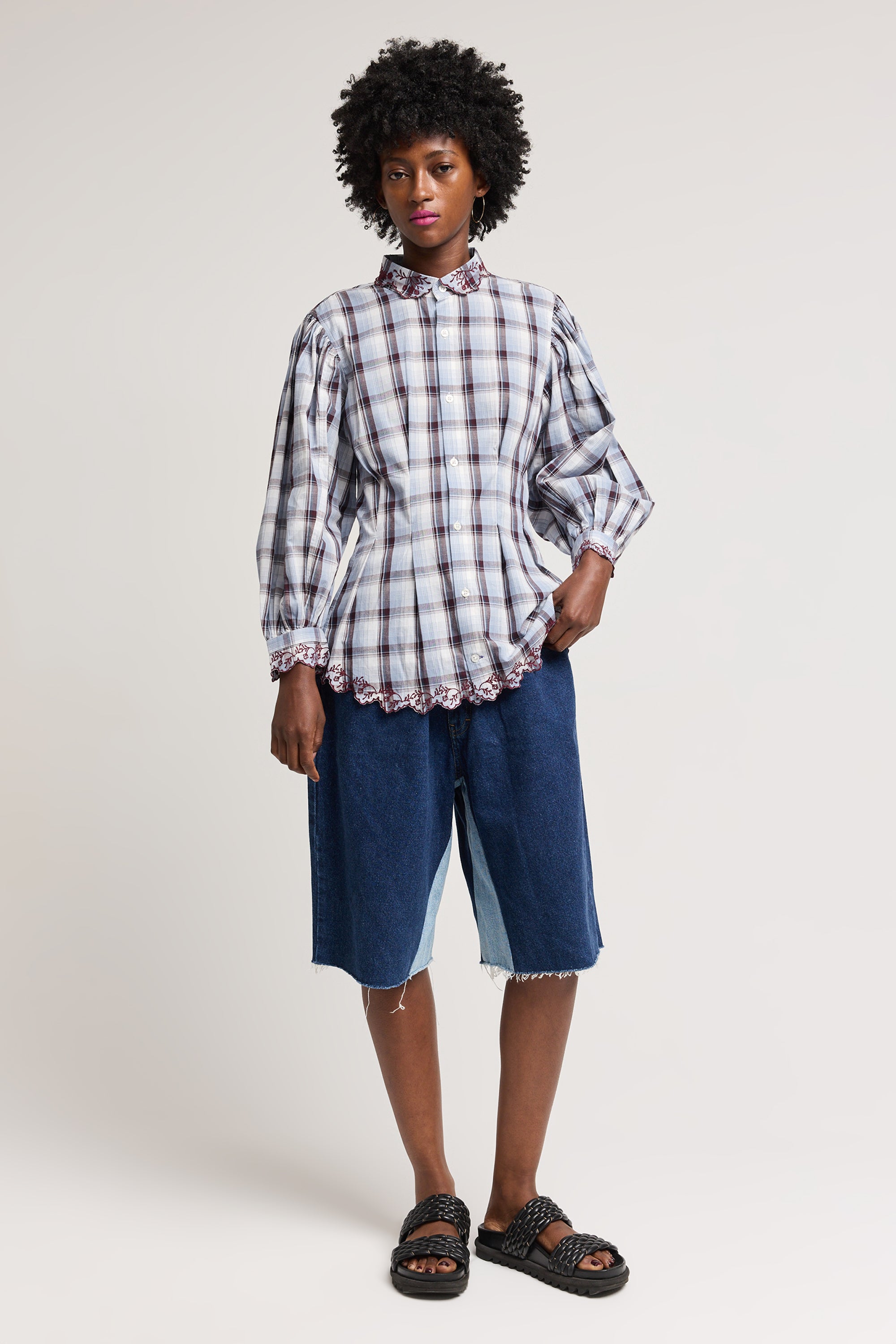 Embroidered Anomie Blouse in Plaid