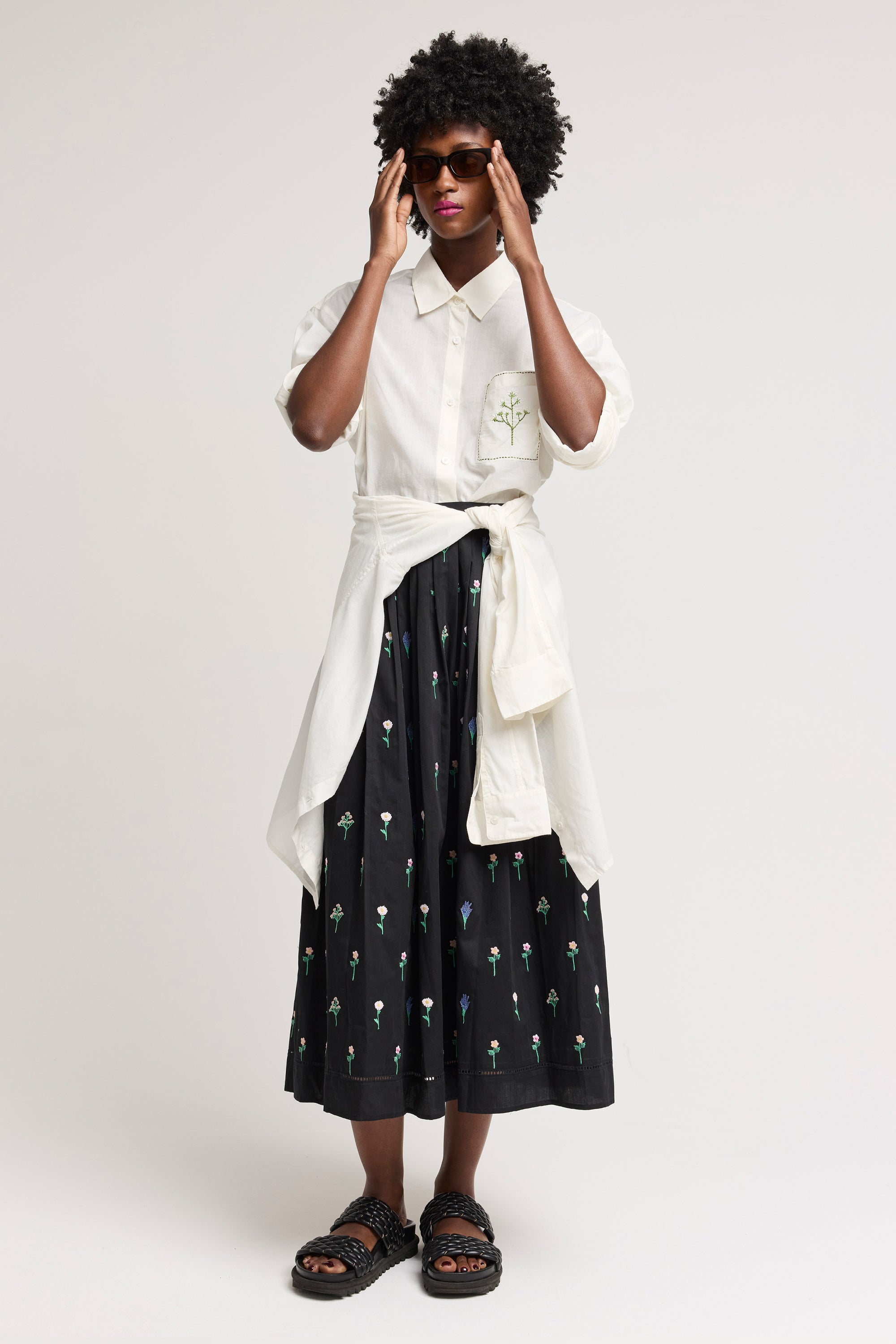 Midnight Meadow Skirt in Floral Embroidery