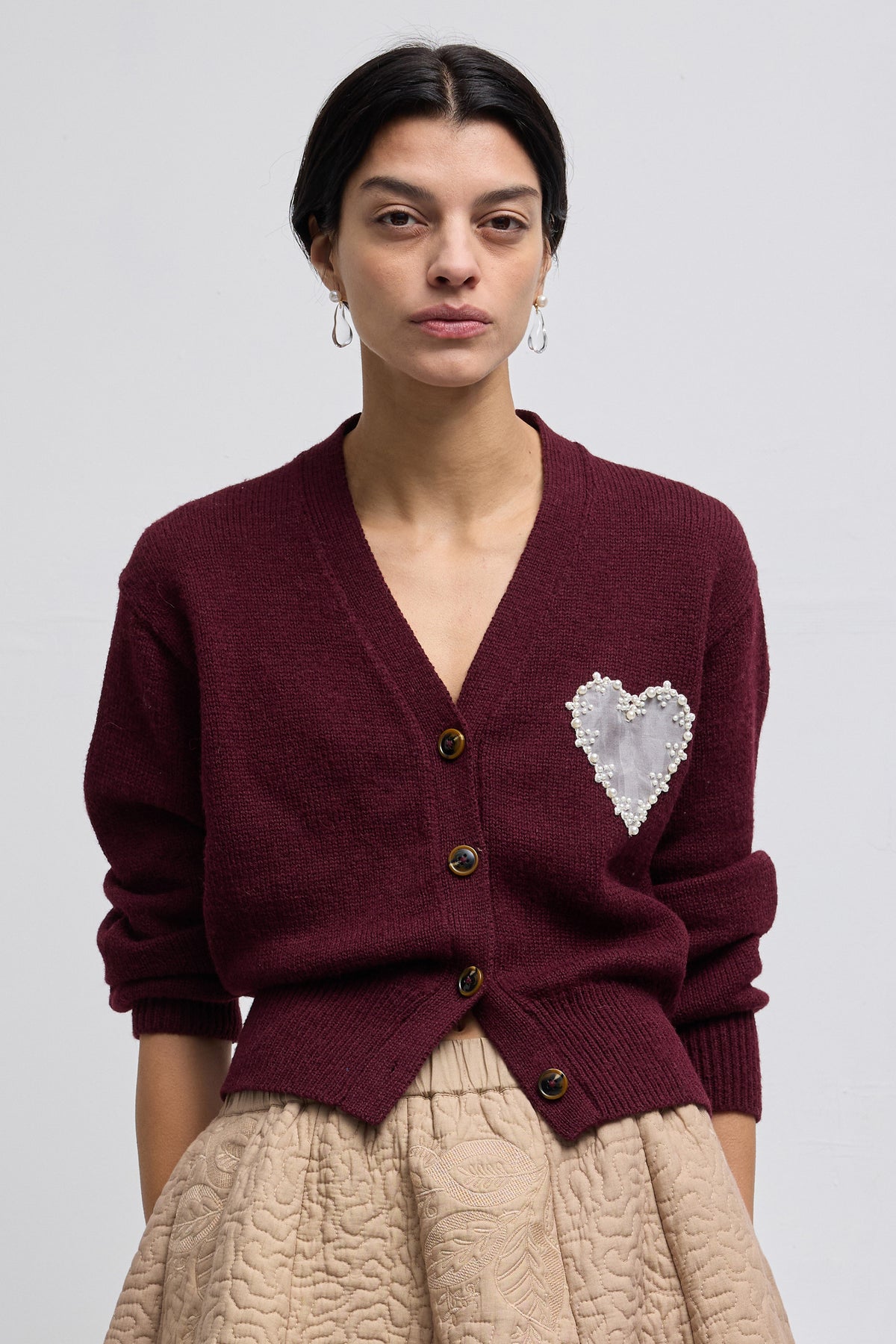 Heart Cardigan in Burgundy