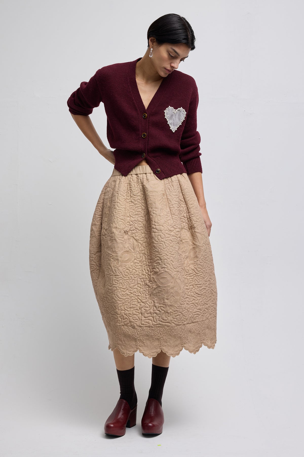 Heart Cardigan in Burgundy