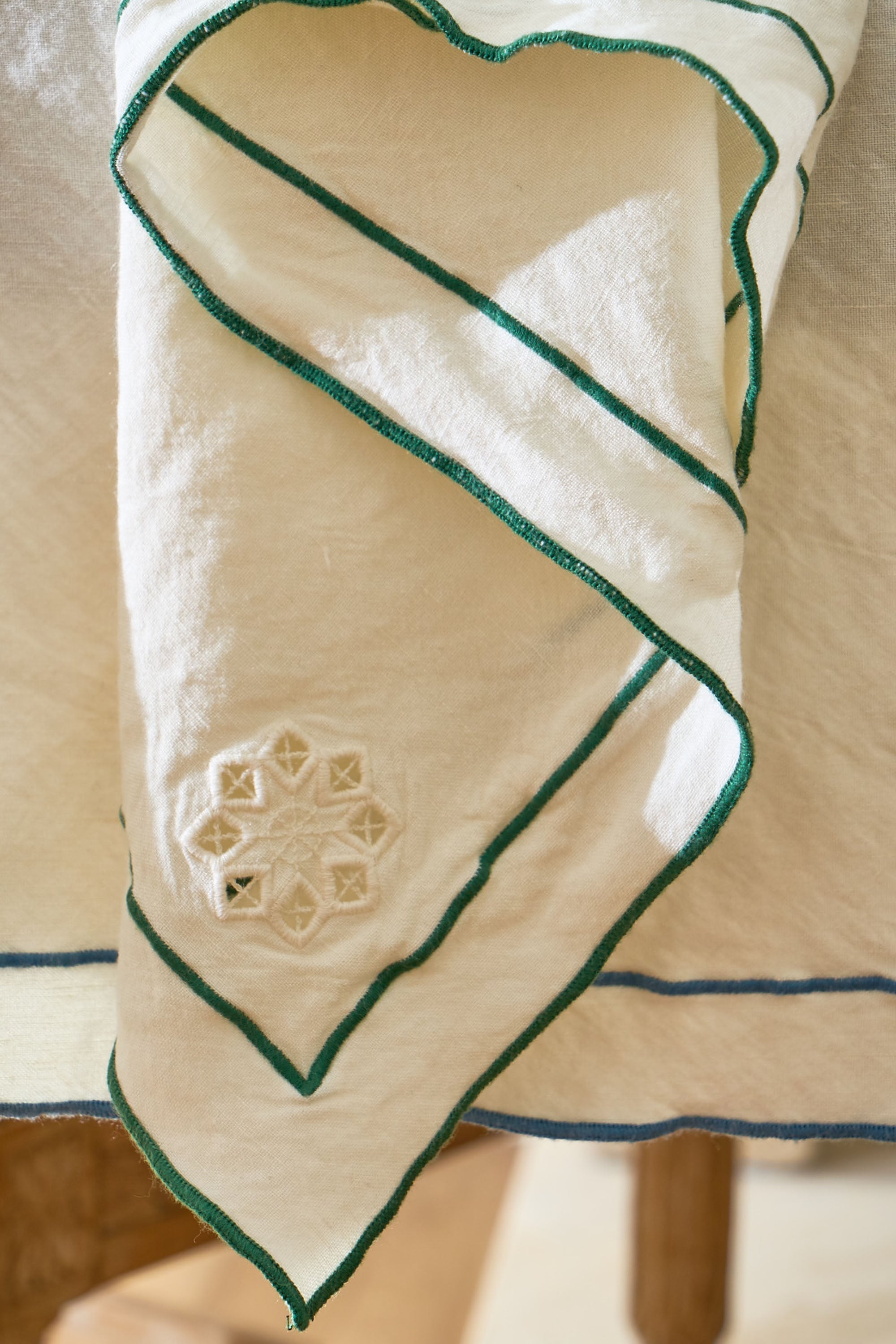 Linen & Bamboo Reusable Cloth Napkins, Cream & Ink Blue