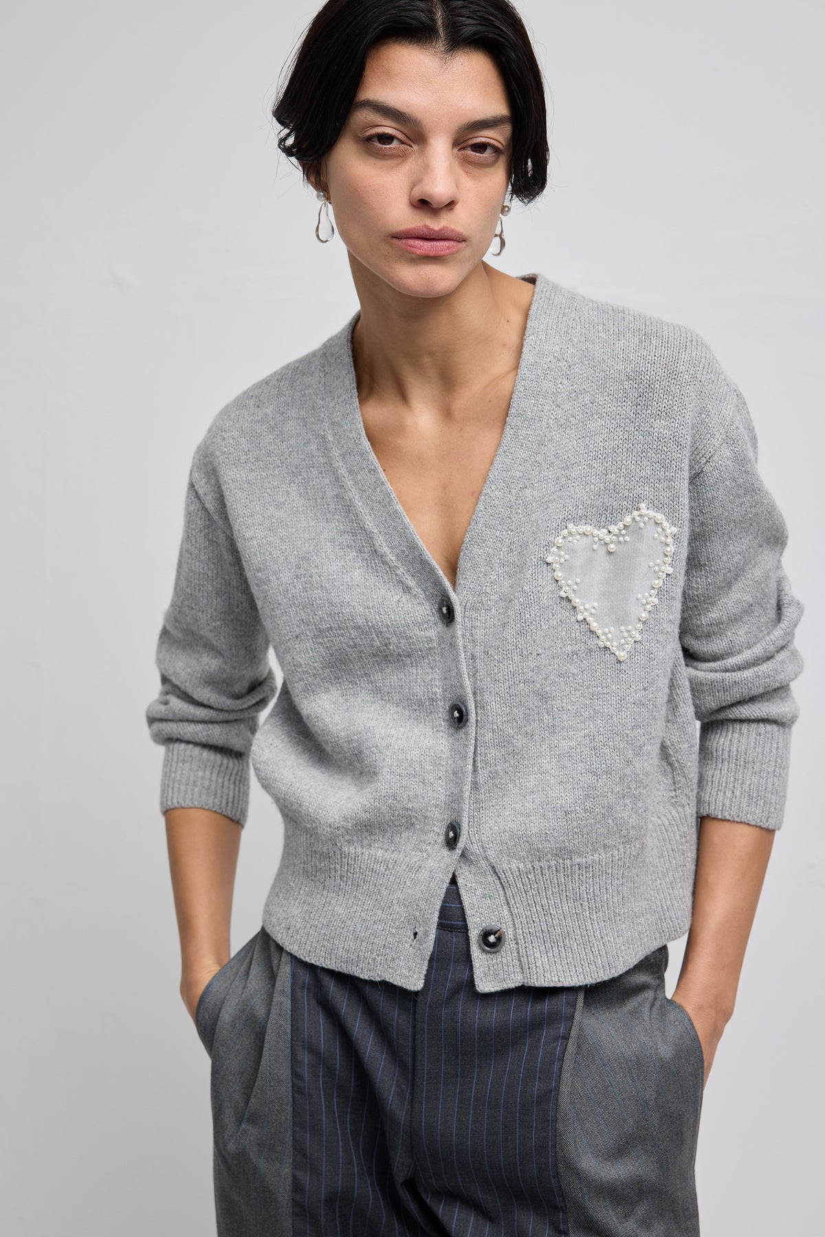Heart Cardigan in Light Grey