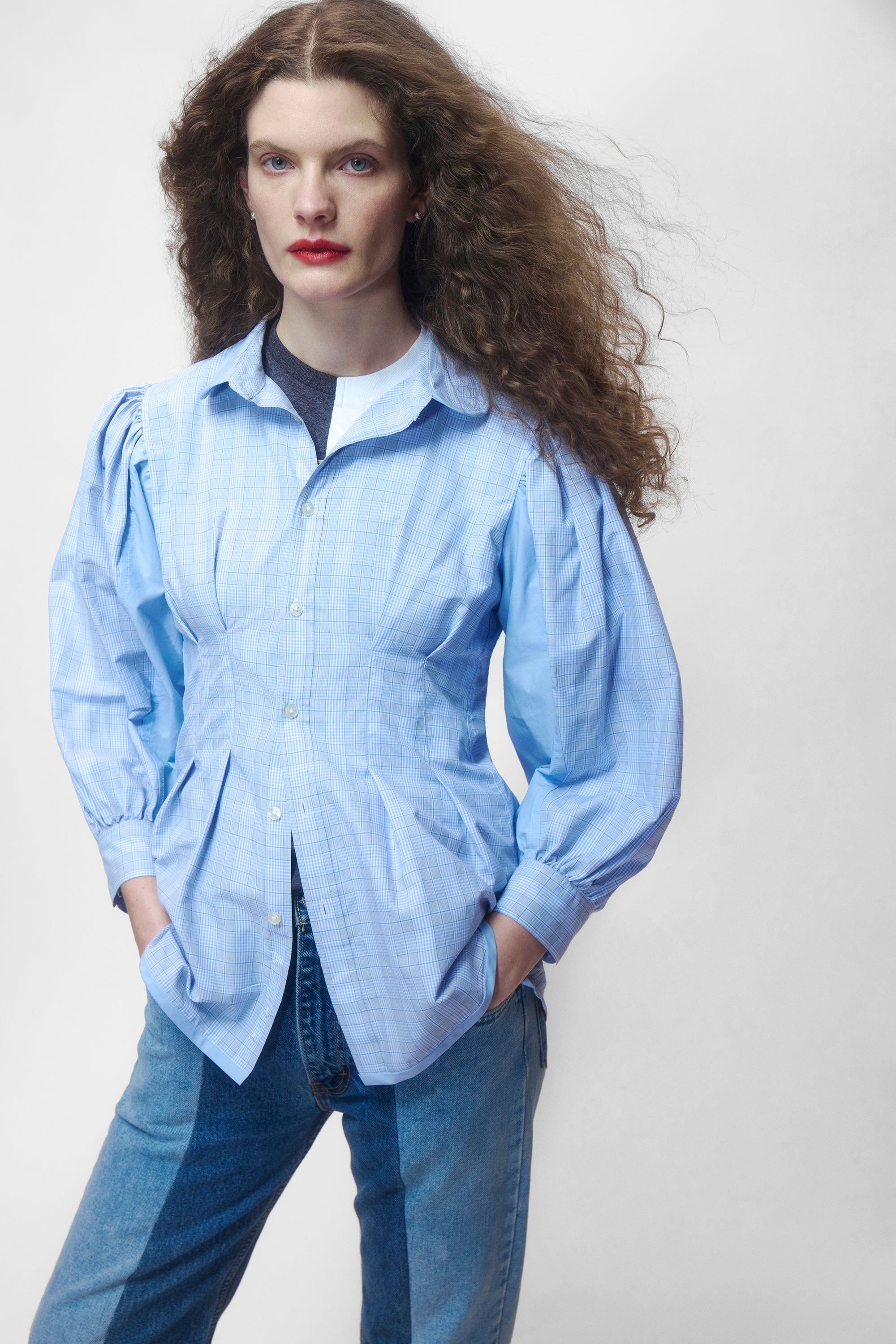 ANOMIE BLOUSE IN BLUE CHECK