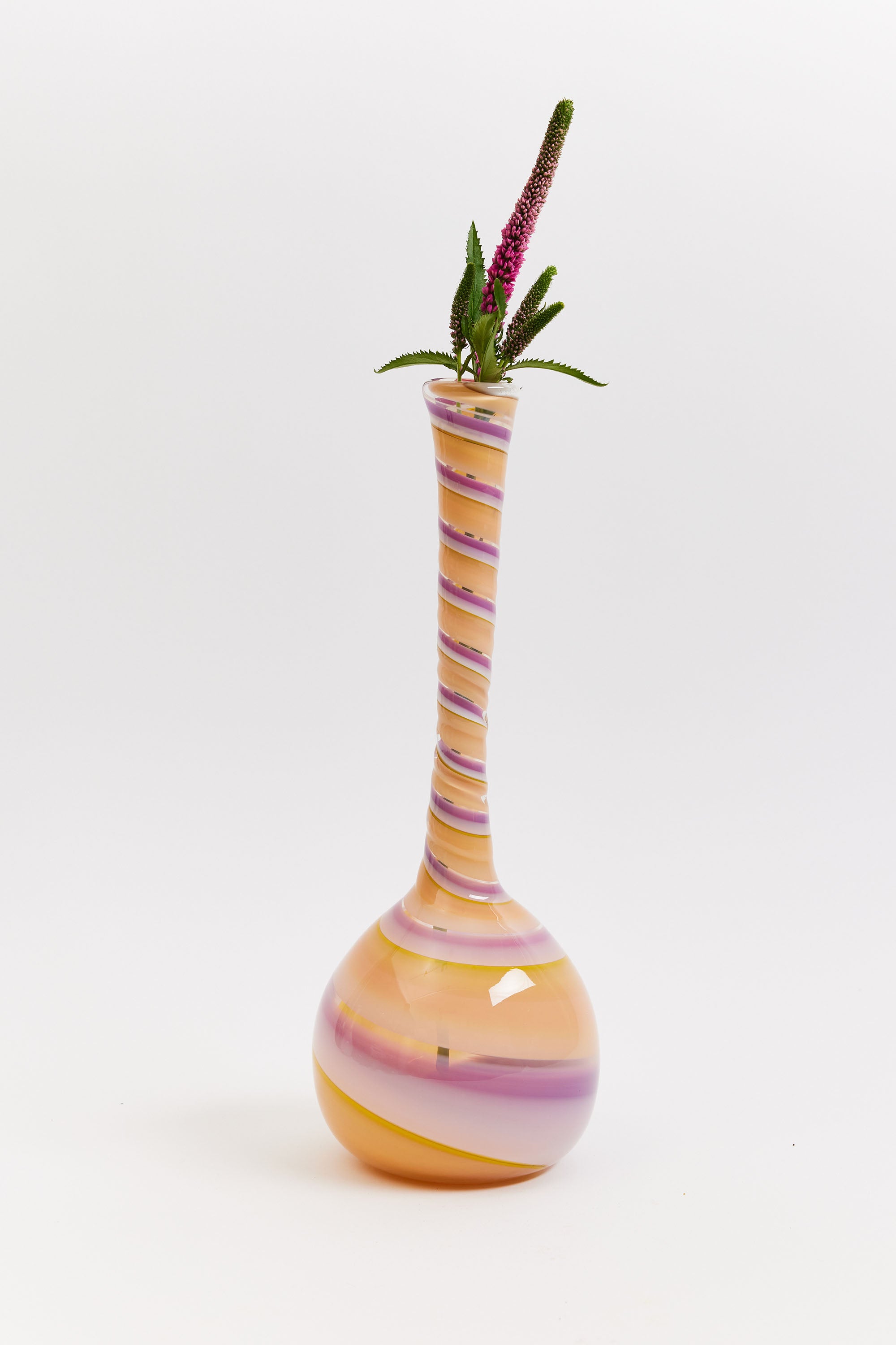 Michael Anchin Narrow Long-Neck, Cream/Purple Marble Vase