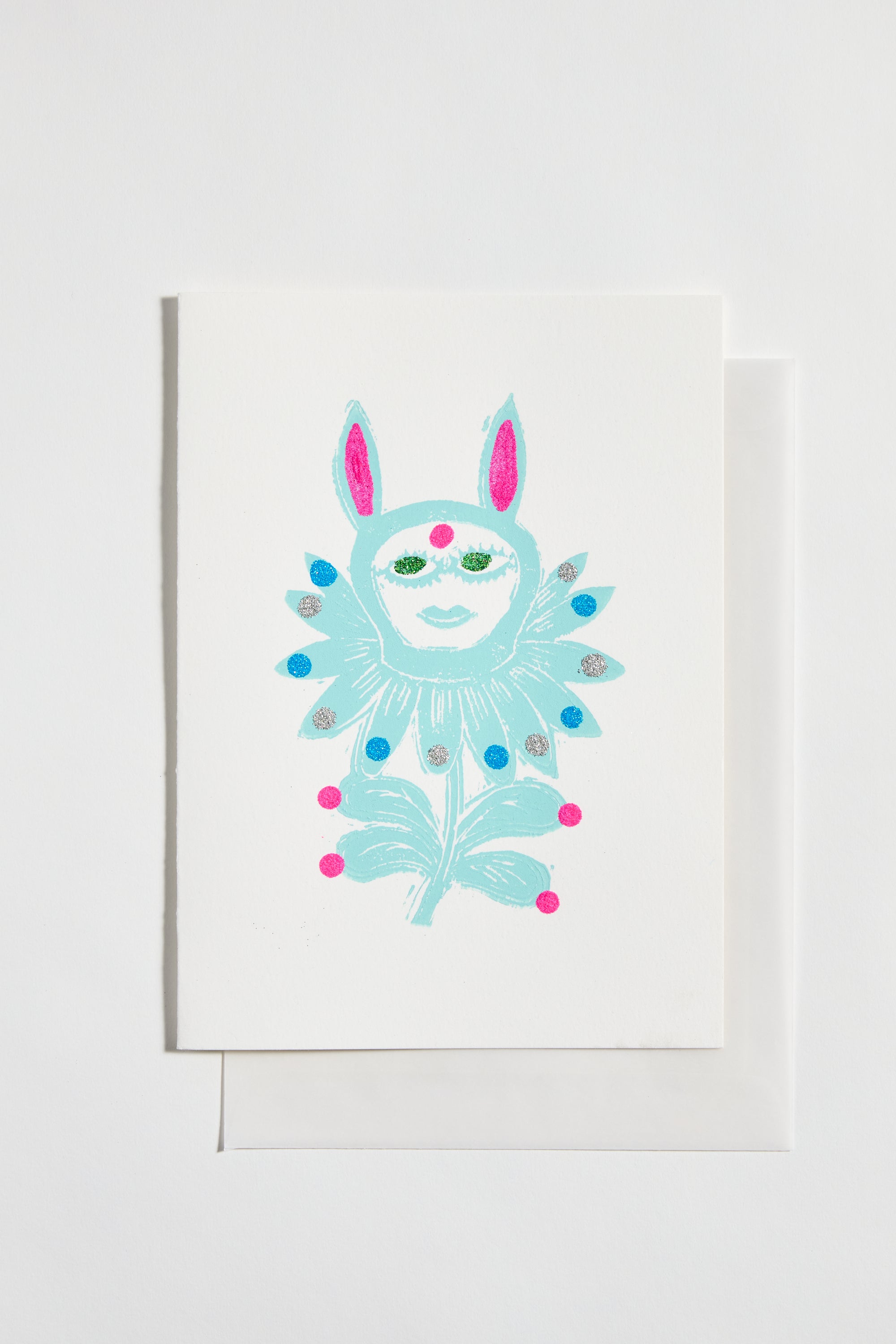 Minnieolga Handmade Card - Blue Bunny Flower