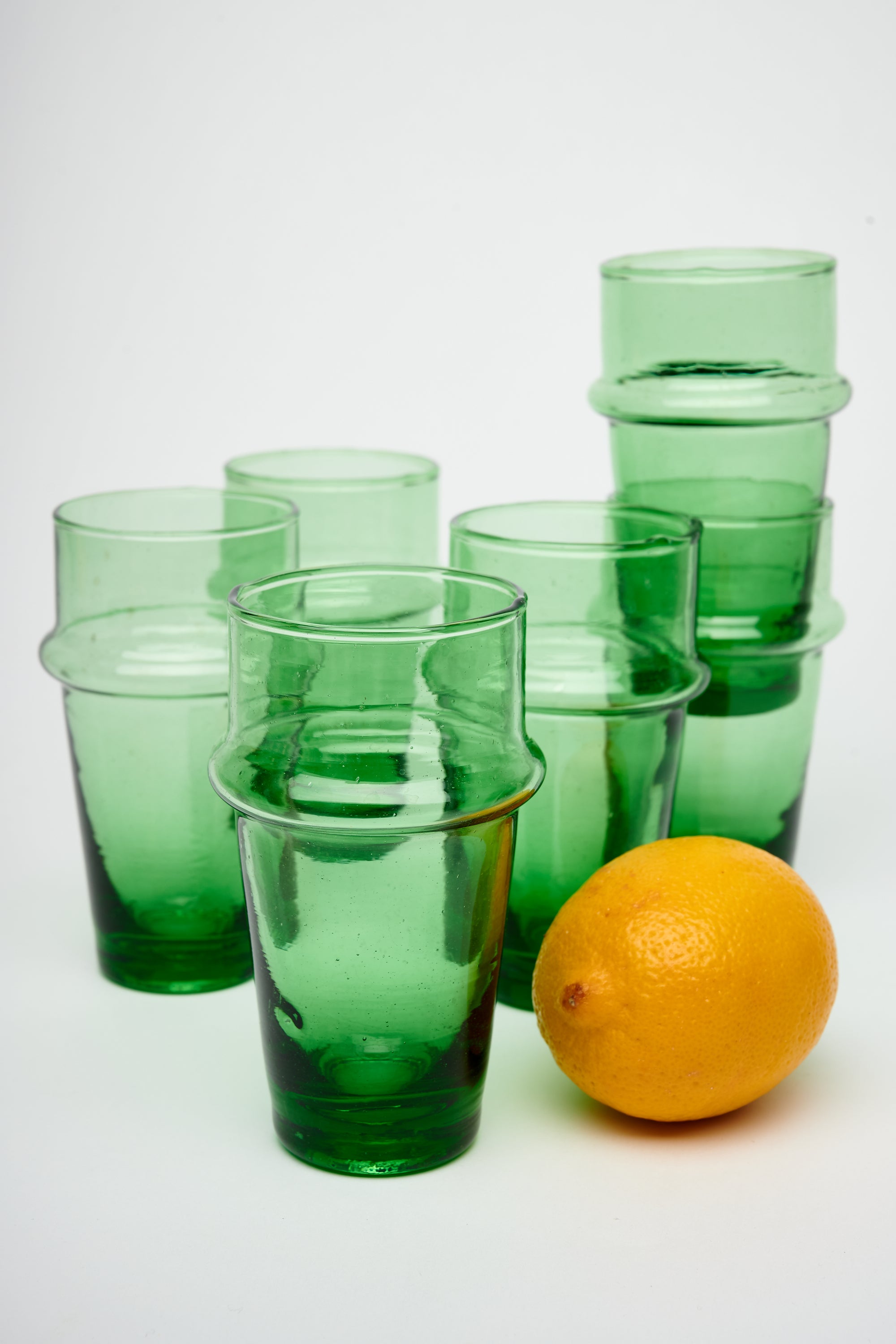 Moroccan Beldi Tall Glasses in Green, SET OF 6