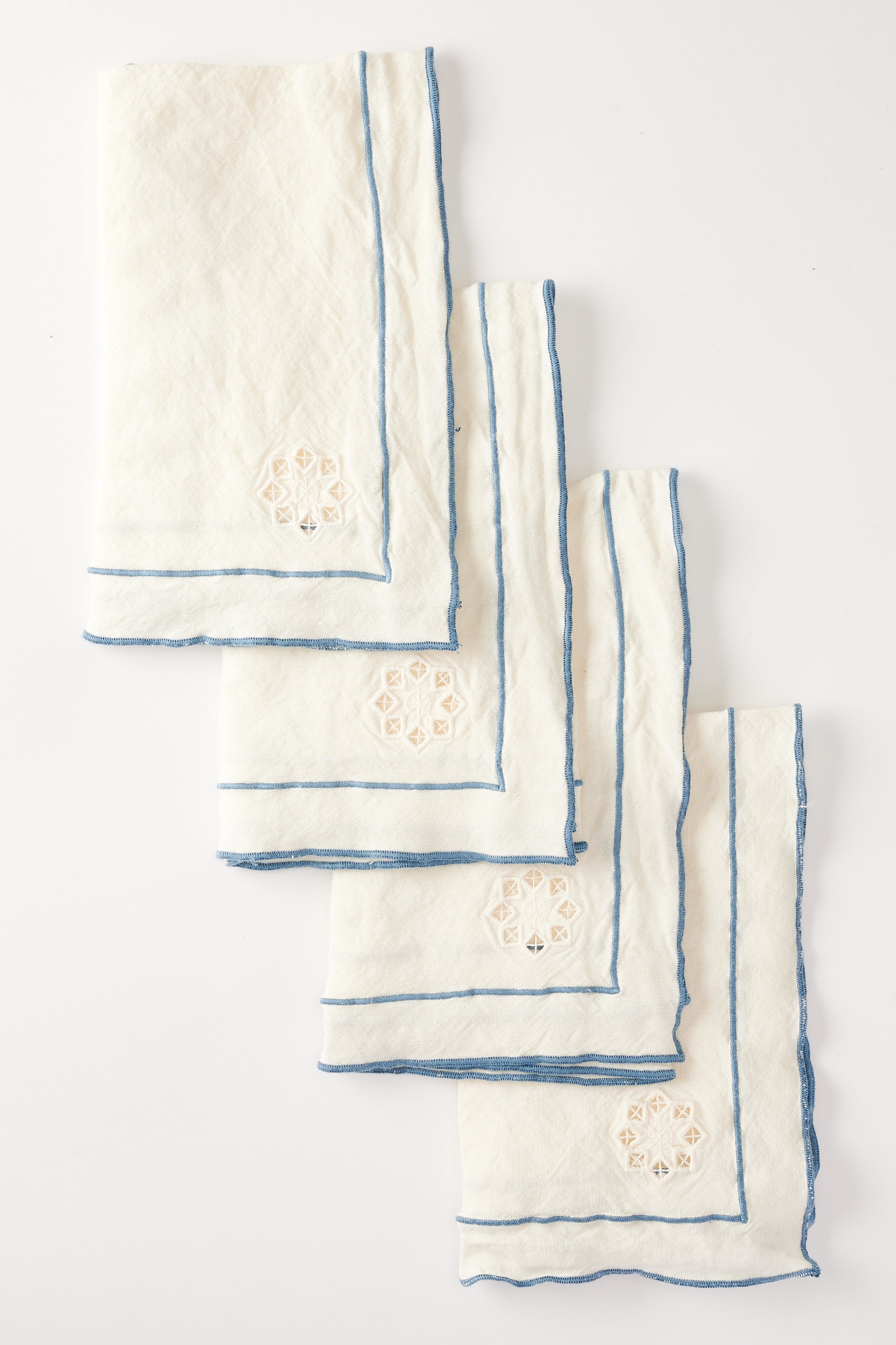 Linen & Bamboo Reusable Cloth Napkins, Cream & Ink Blue