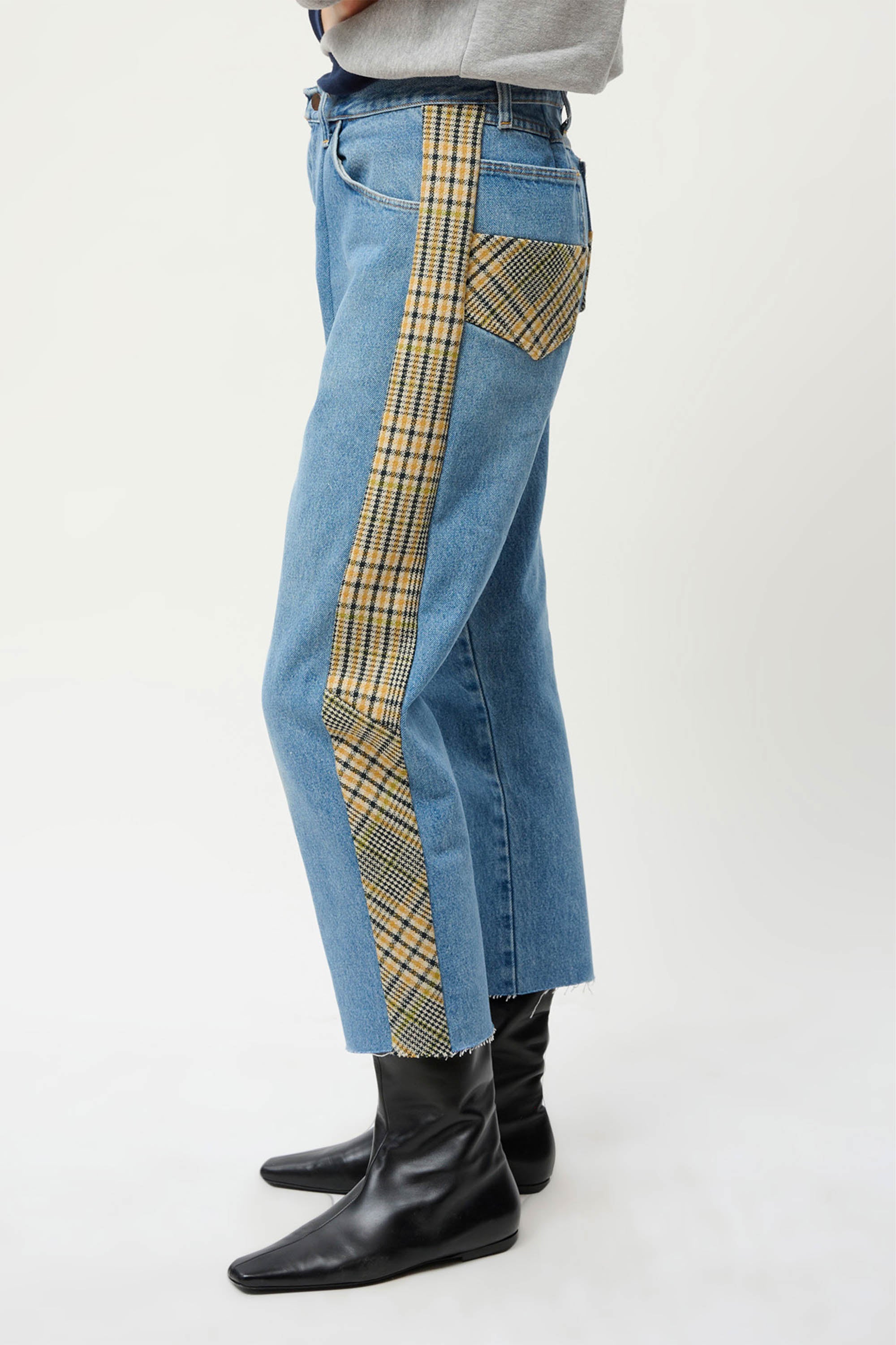 PANEL JEANS in Yellow Plaid