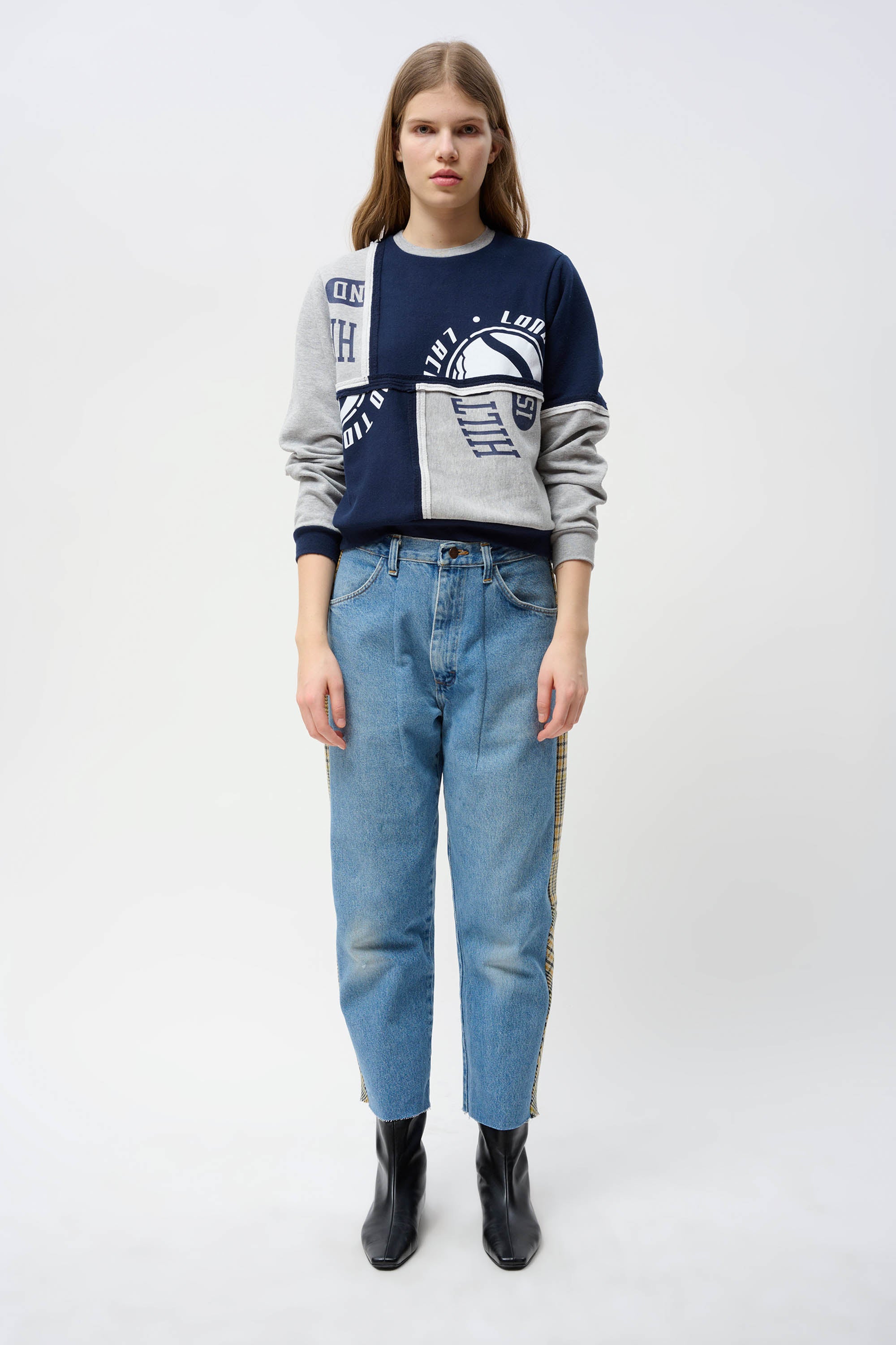 PANEL JEANS in Yellow Plaid