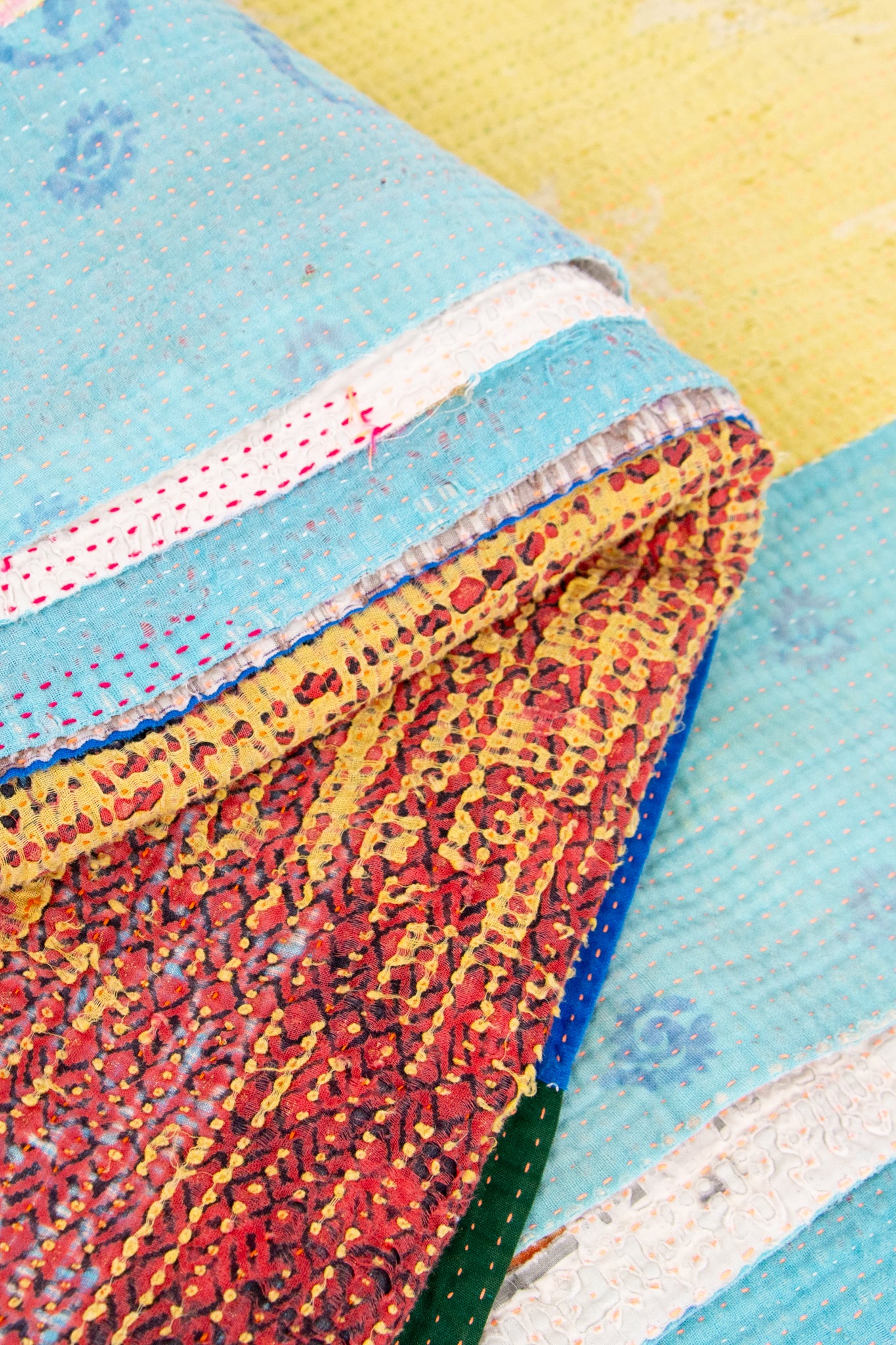 AUNTIE OTI KANTHA LARGE THROW - UMBER / CITRINE /TURQUOISE