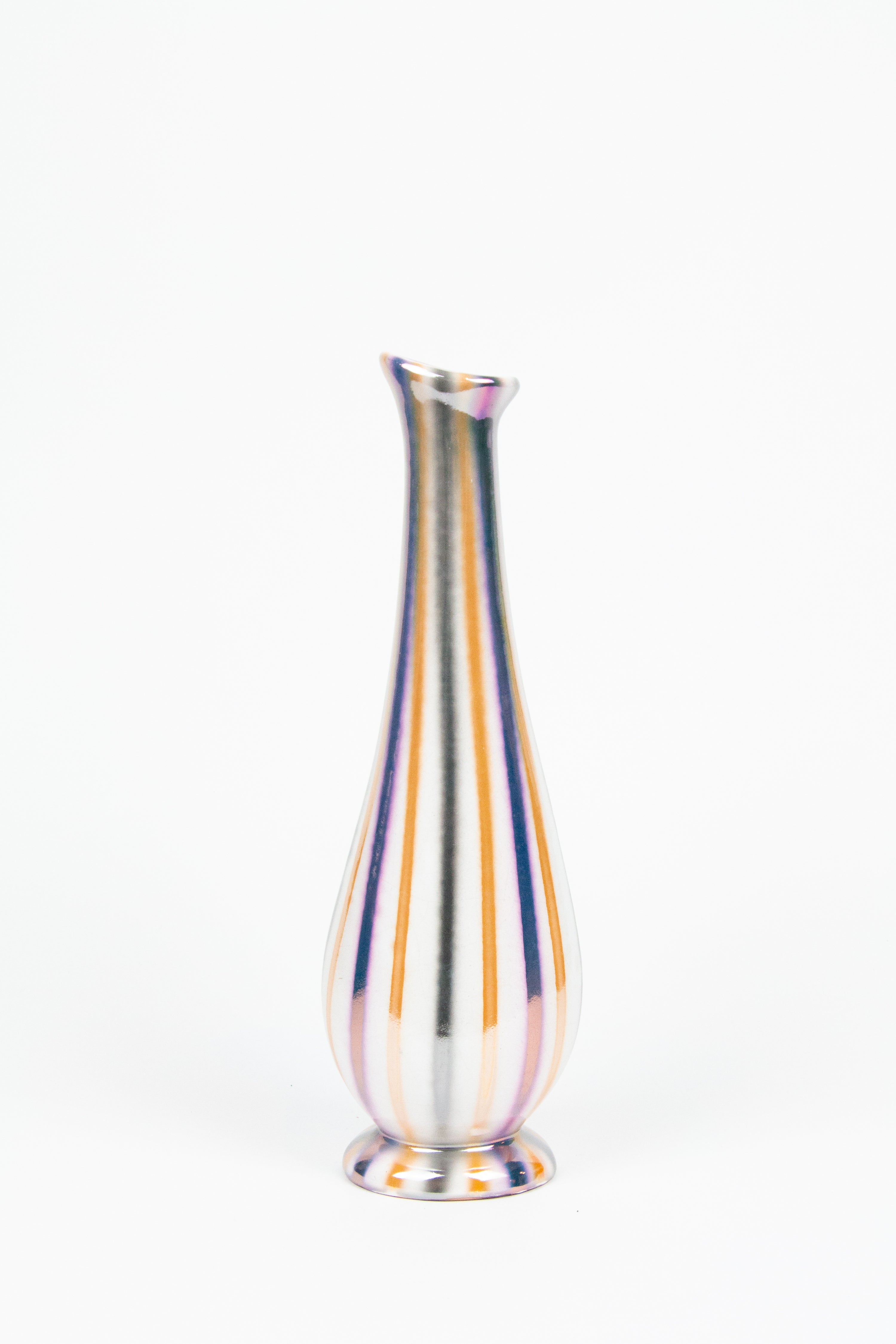 Silver, Orange, and Purple metalic striped Vintage Vase