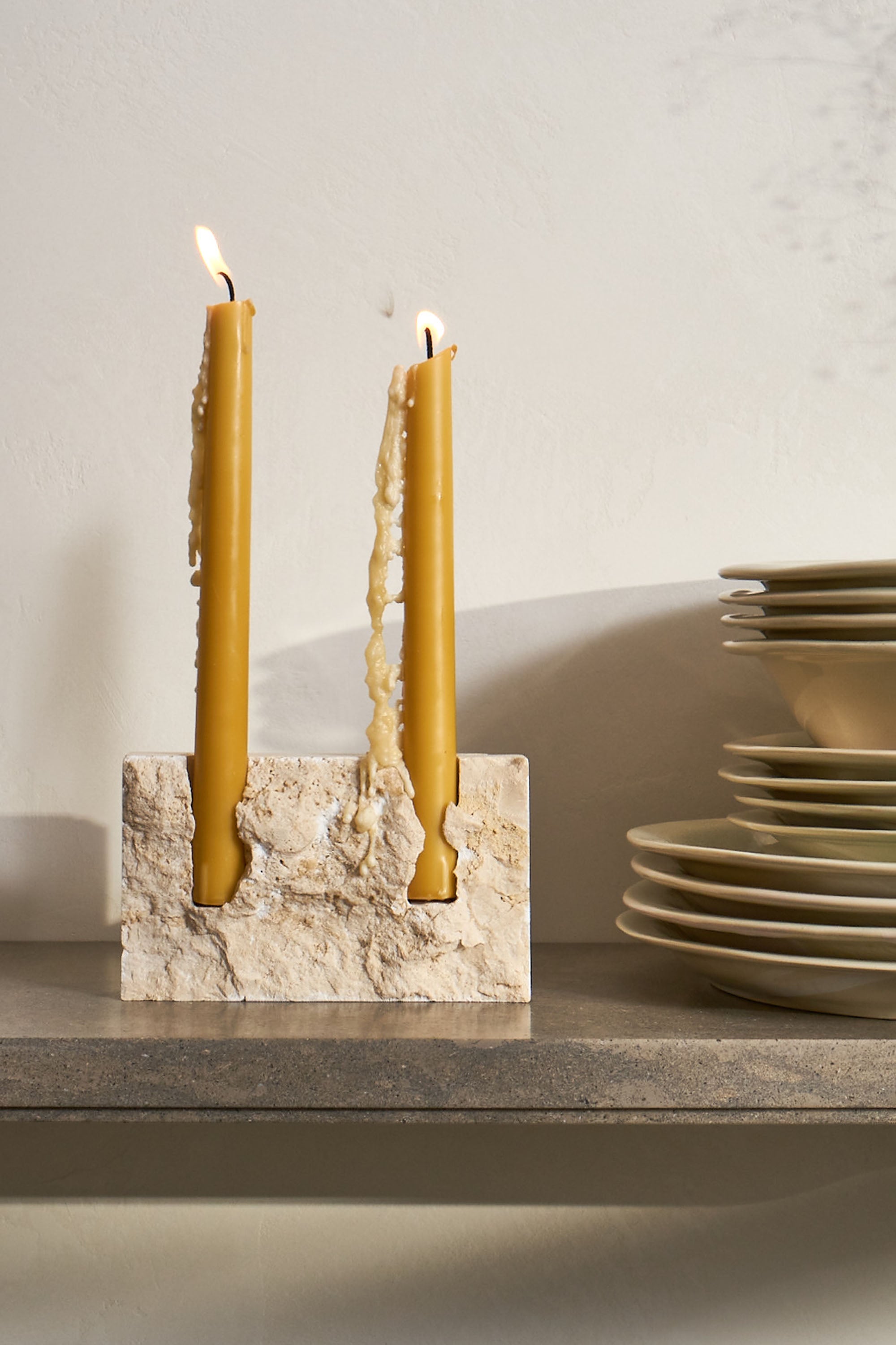 SANNA VÖLKER RAW TRAVERTINE SNUG CANDLE HOLDER