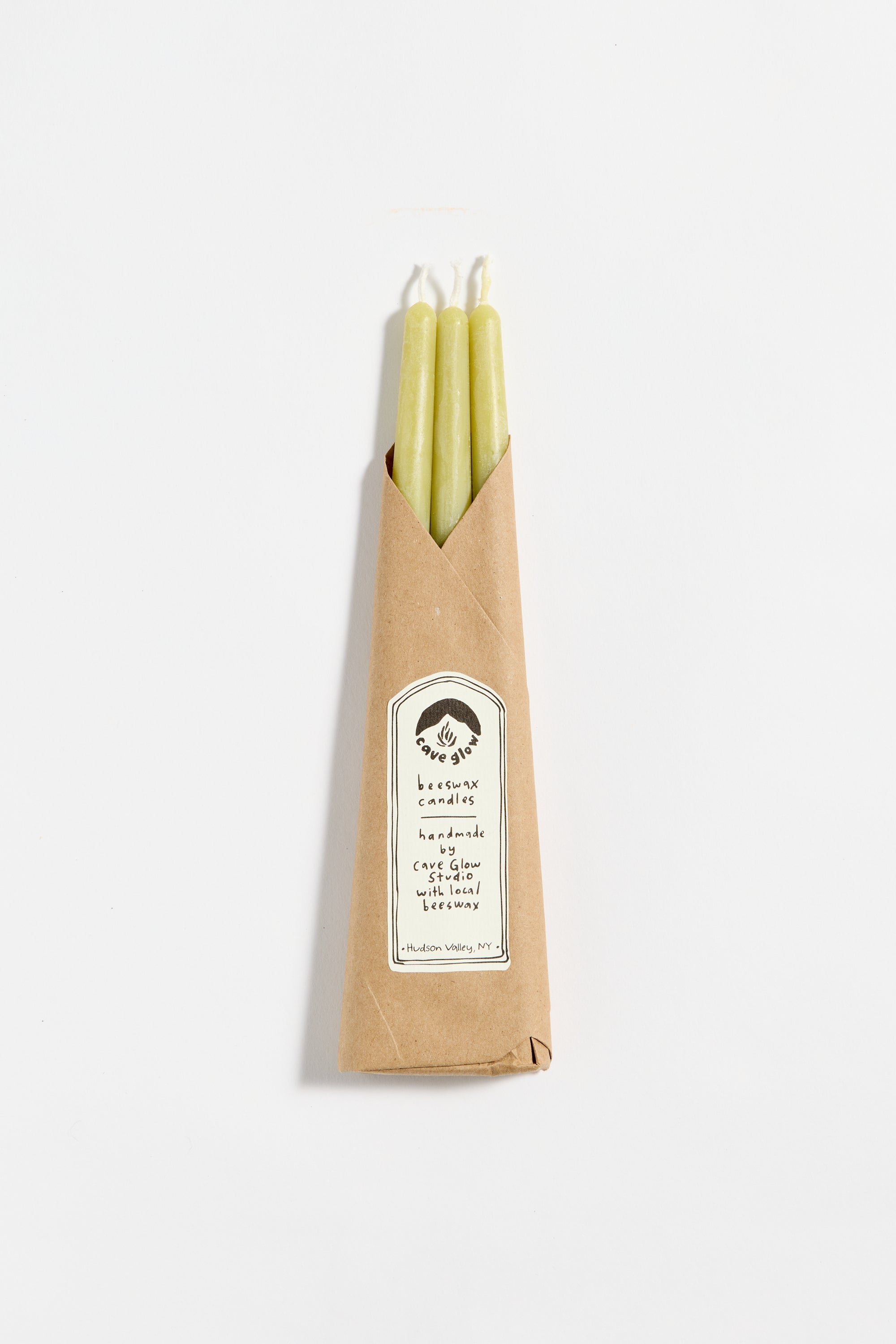 Cave Glow Beeswax Straight Tapers set of 3 in Chartreuse