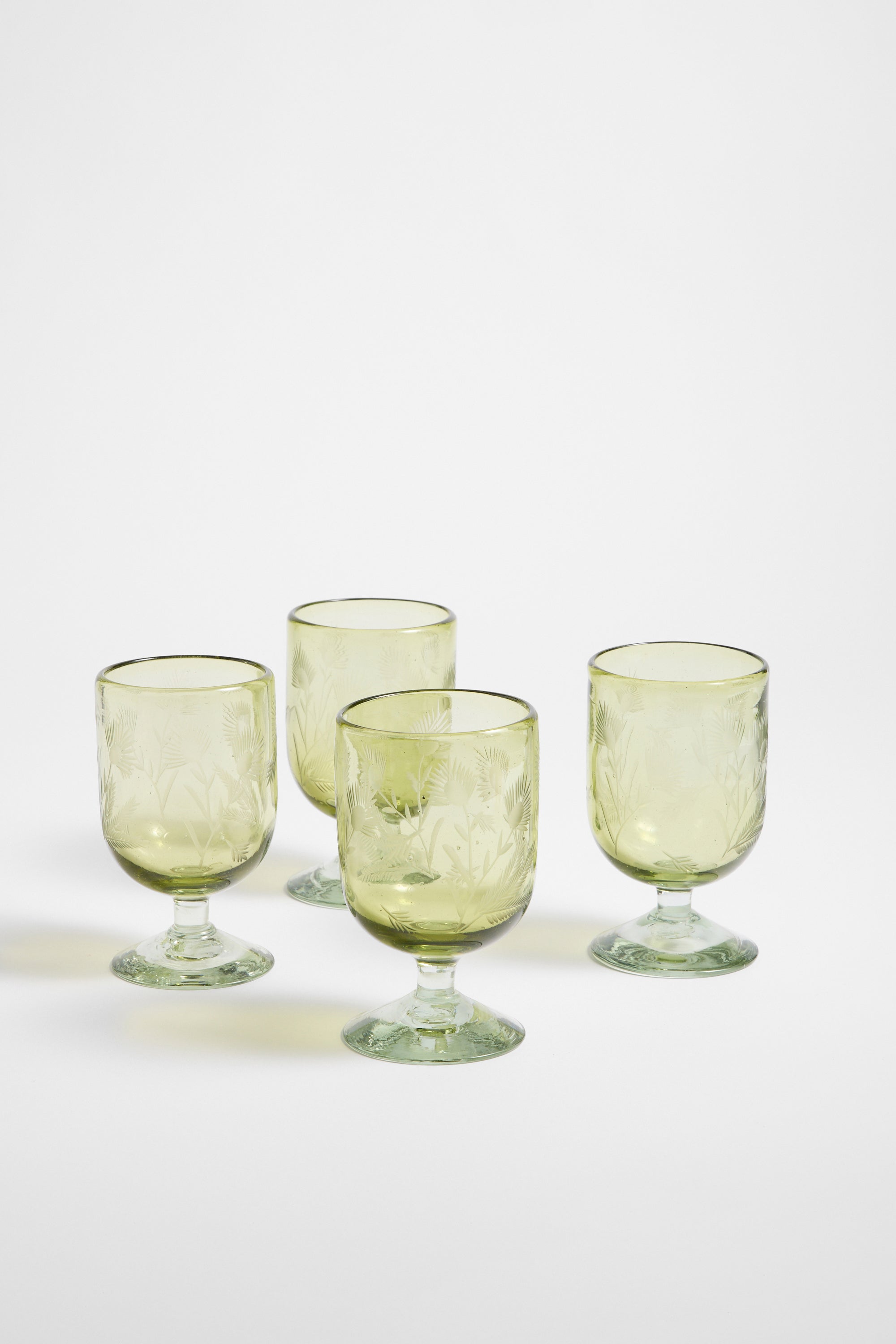 Etched Thistle Recycled Glassware, Wine Glass SET OF 4