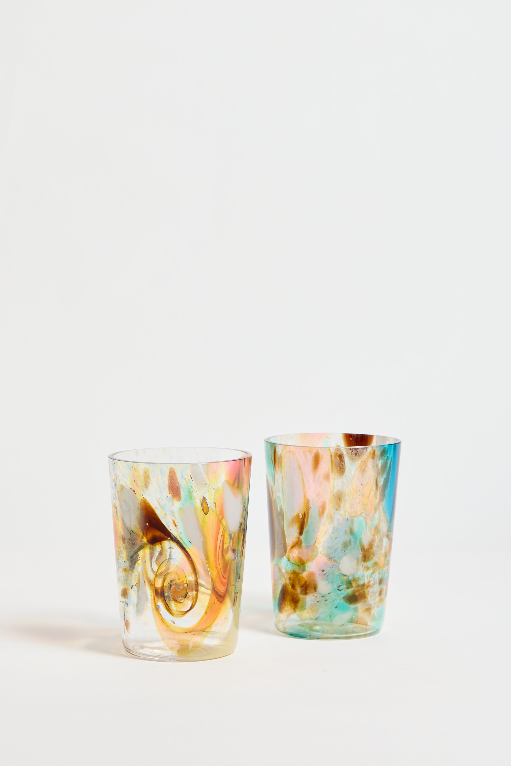 Spanish Hand-blown Crystal Glasses set of 2 in Marron Aqua