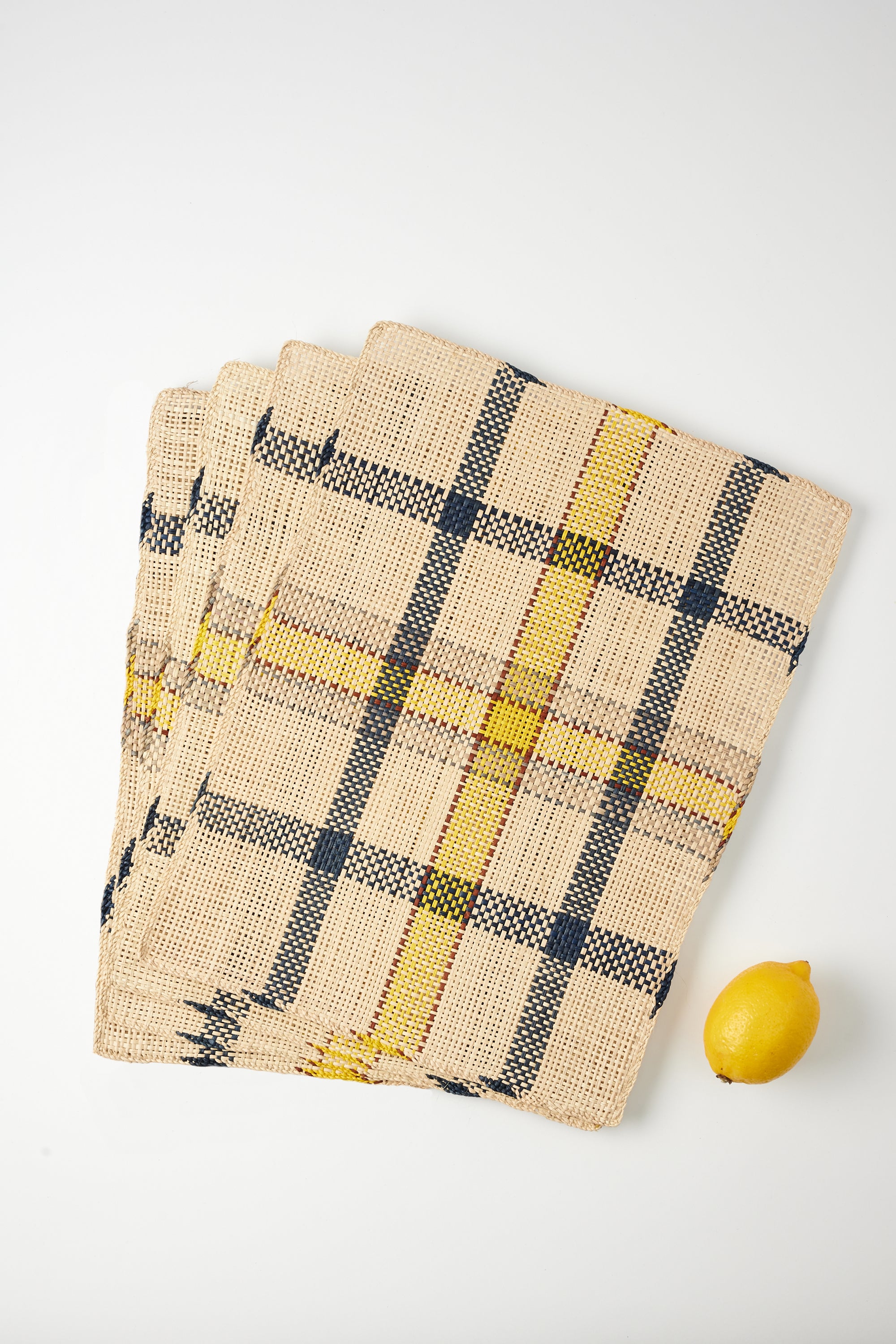 Handwoven Iraca Placemats - Black & Marigold Plaid